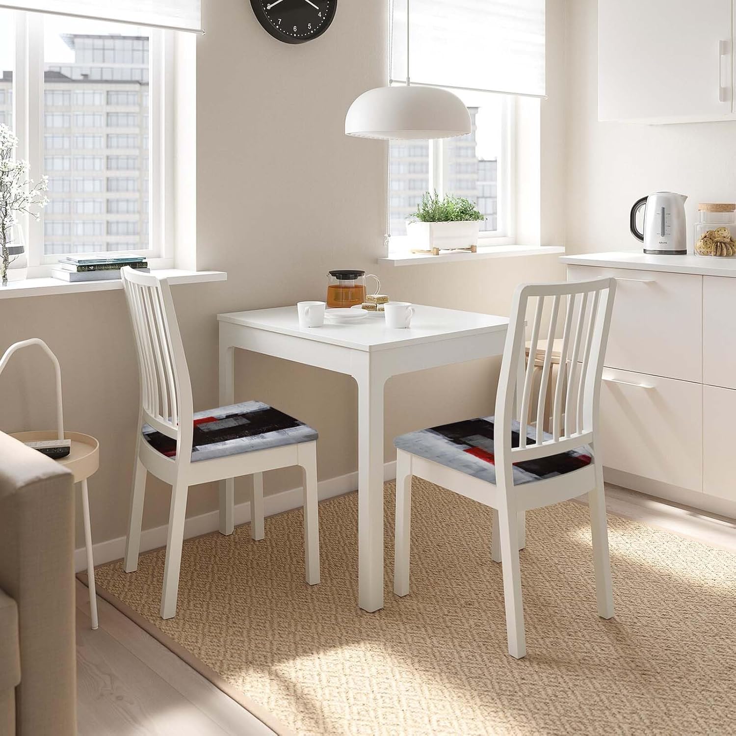 Black Chair Seat Cover Set of 2, Abstract Black Dining Chair Slipcovers Stretch Grey Chair Covers Washable Removable