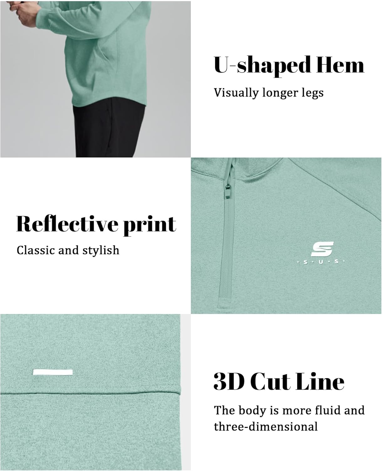 Susclude Mens Quarter Zip Pullover Long Sleeve Workout Stylish Sweatshirt Quick Dry Moisture Wicking Gym Running Tops - Image 7