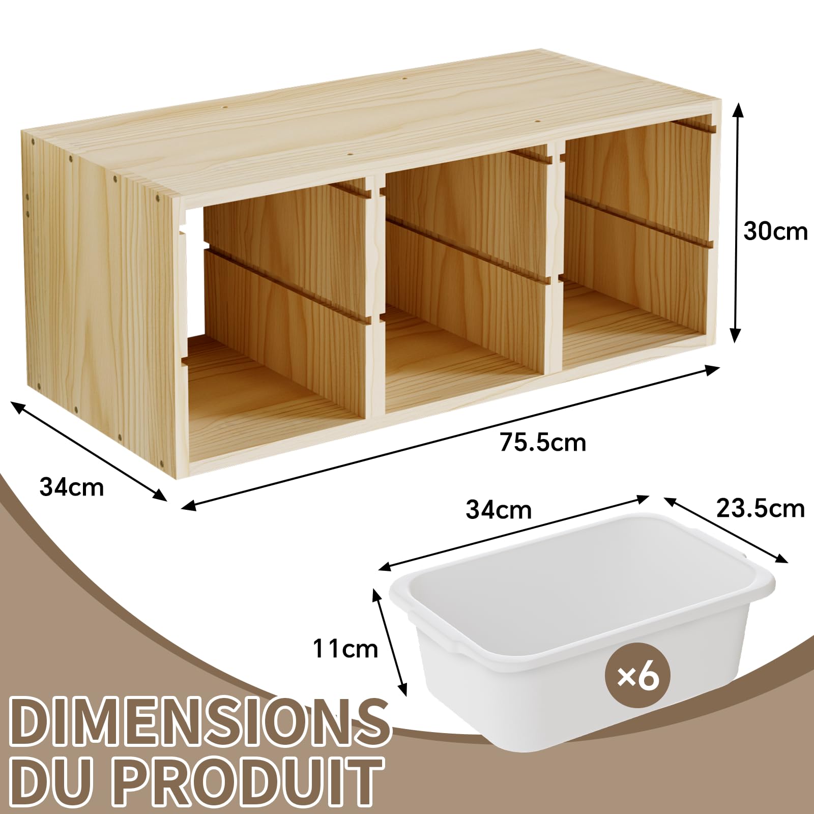 Organisateur de Jouets Mural Montessori en Bois Massif avec 6 Bacs, Étagère de Rangement avec Plateau Supérieur pour l'Apprentissage et Le Jeu, Rangement pour Livres d'enfants