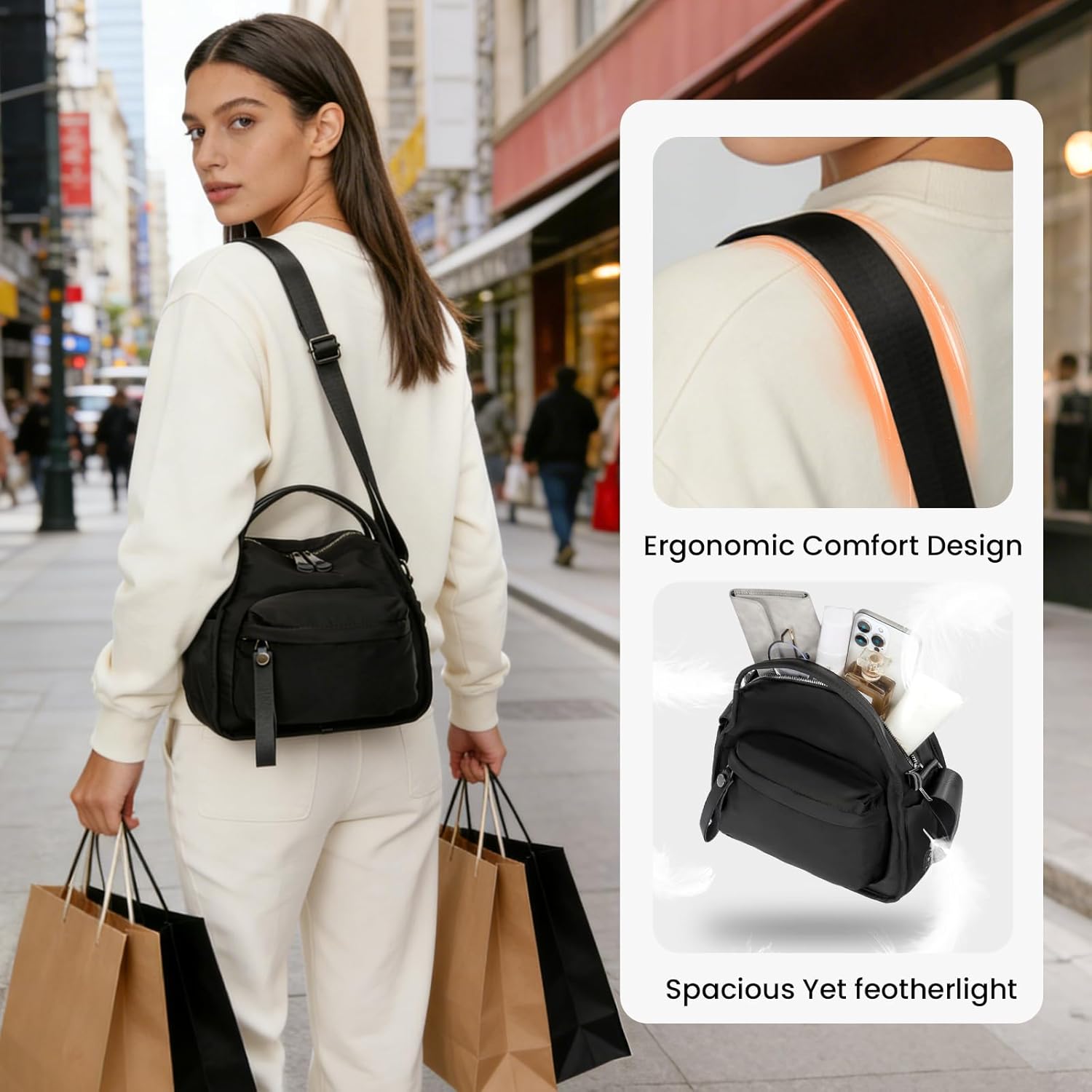 Women's Elegant Solid Color Shoulder Bag Fashionable Zipper Crossbody Bags Soft Top Handle Handbag Purse