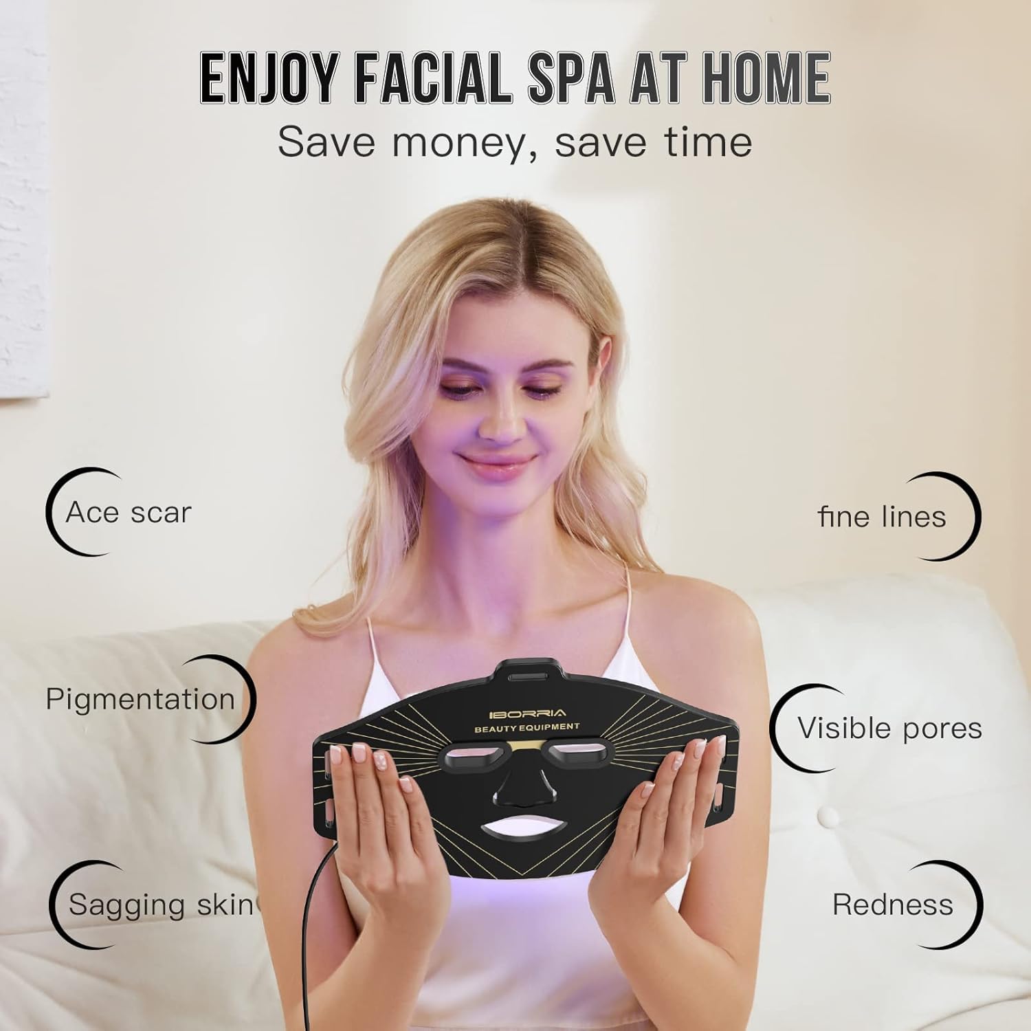 Maschera LED per il Viso, Terapia della Luce Rossa, 3 Colori con Luce nel Vicino Infrarosso, Dispositivo per la Cura per Tutti i Tipi di Pelle a Casa (Nero)