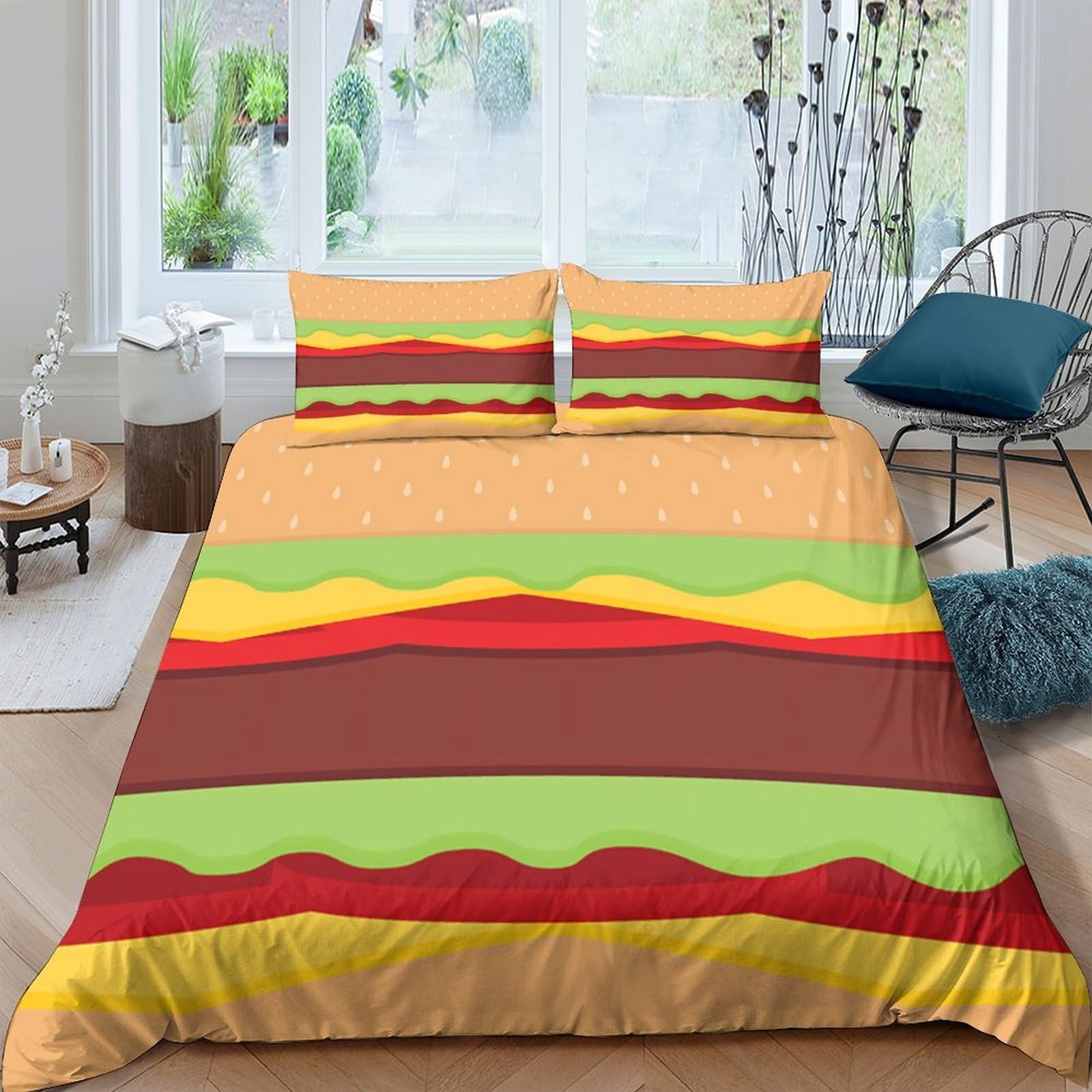 Ctjqhvkz Style-7 3D Printed Burger Pattern Fitted Sheet Microfiber Soft Breathable Sandwich Bed Cover For Bedroom Dorm Decor Single（135X200cm）
