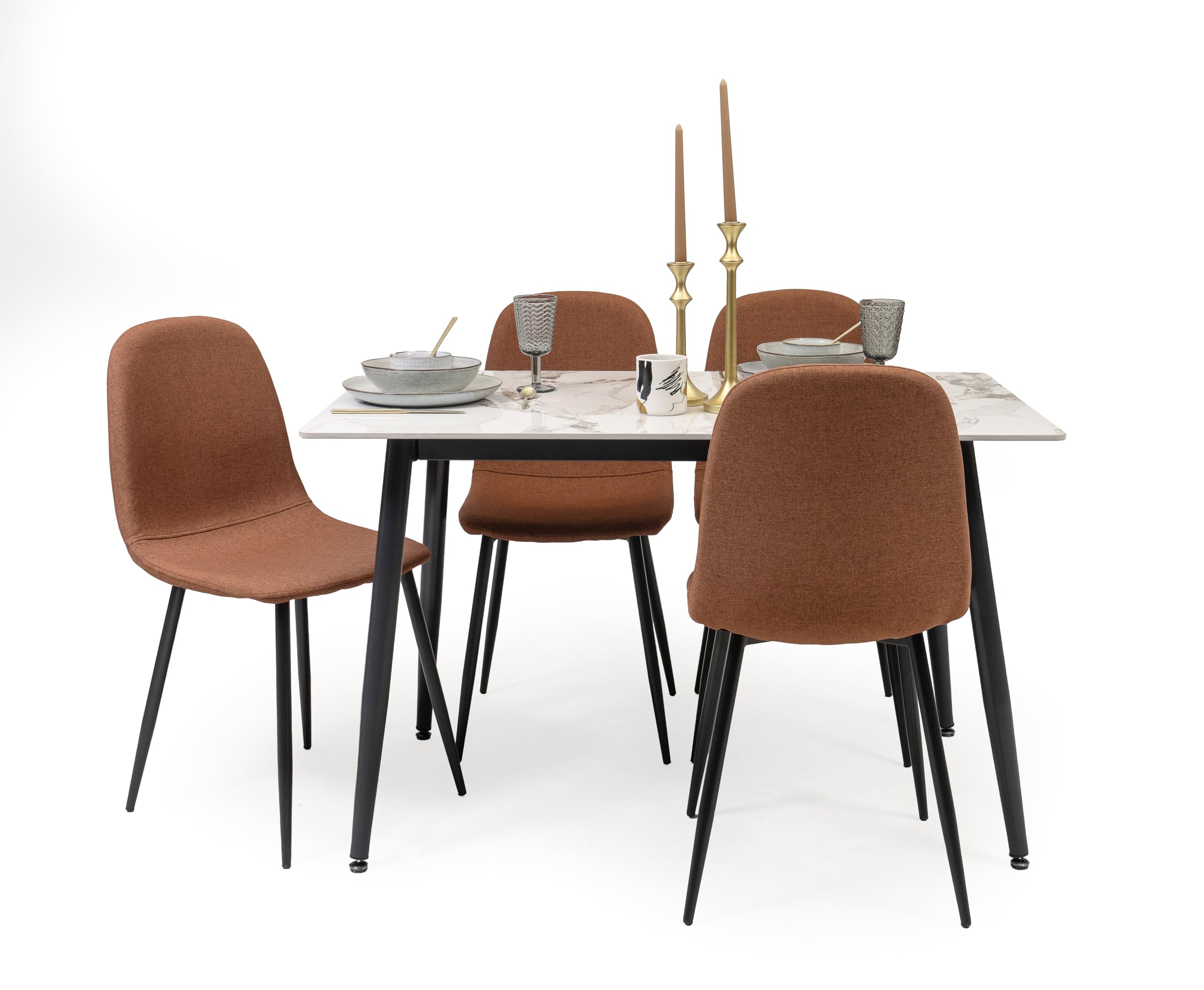 Homely® | Mesa de Comedor Cairo PK 120x70 cm. Tapa Porcelánico | Acabado Efecto Mármol Calacatta Gold | Patas Metálicas Negras | Mesa cerámica Cocina, Comedor, Escritorio (Blanco-Gold)