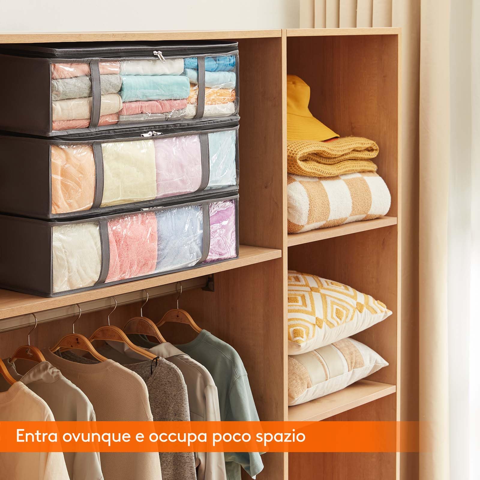 Lifewit Contenitori Sottoletto, Scatole Vestiti con Finestra Frontale Trasparente, Organizer per Armadi e Contenitori per Asciugamani, Vestiti, Coperte, Grigio, 40 L, 3 Pezzi