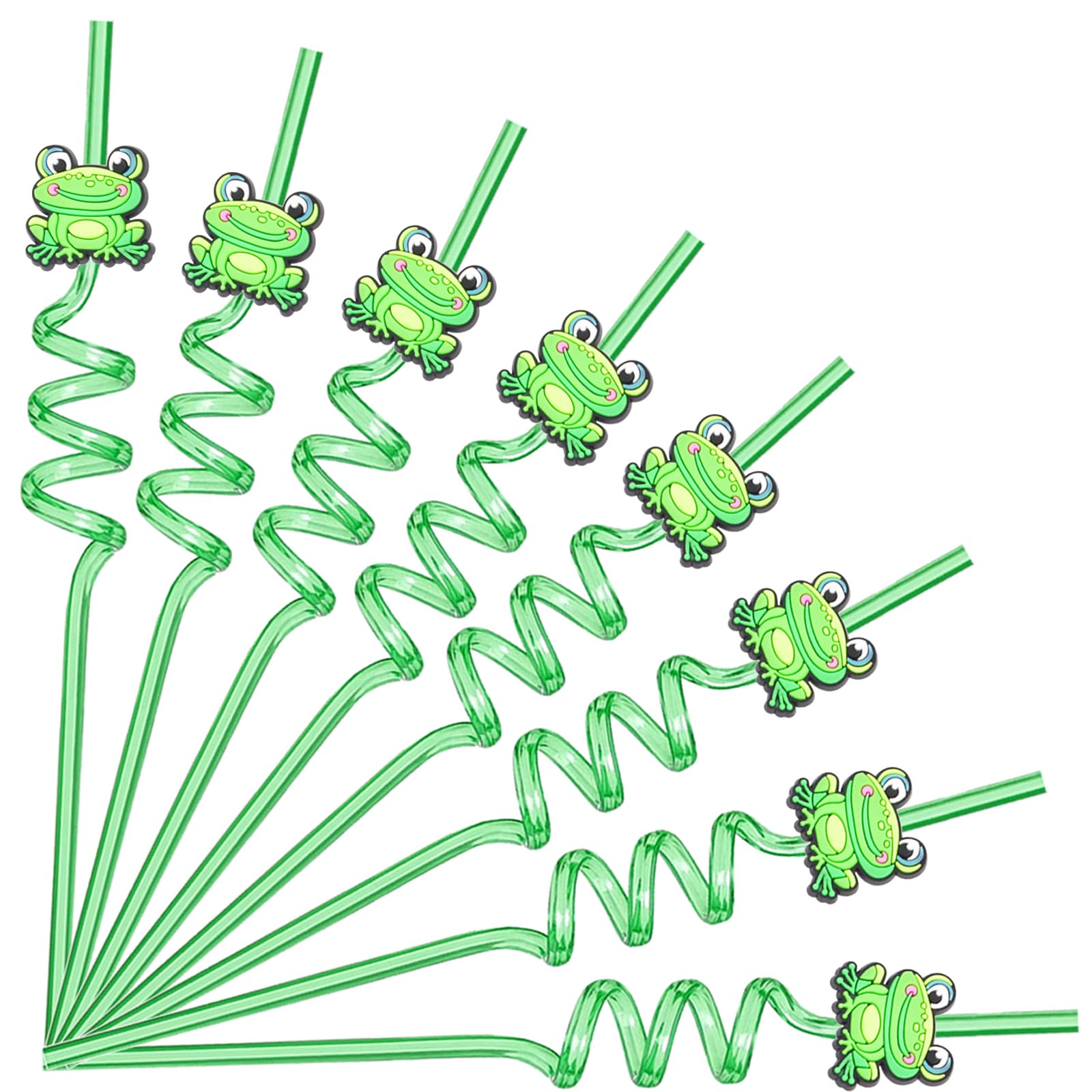 24 Pack Frog Straws for Party Favors, Reusable Cartoon Plastic Crazy Drinking Straw for Princess Birthday Party Passove Decoration Supplies with 2 Cleaning Brushes (Green)