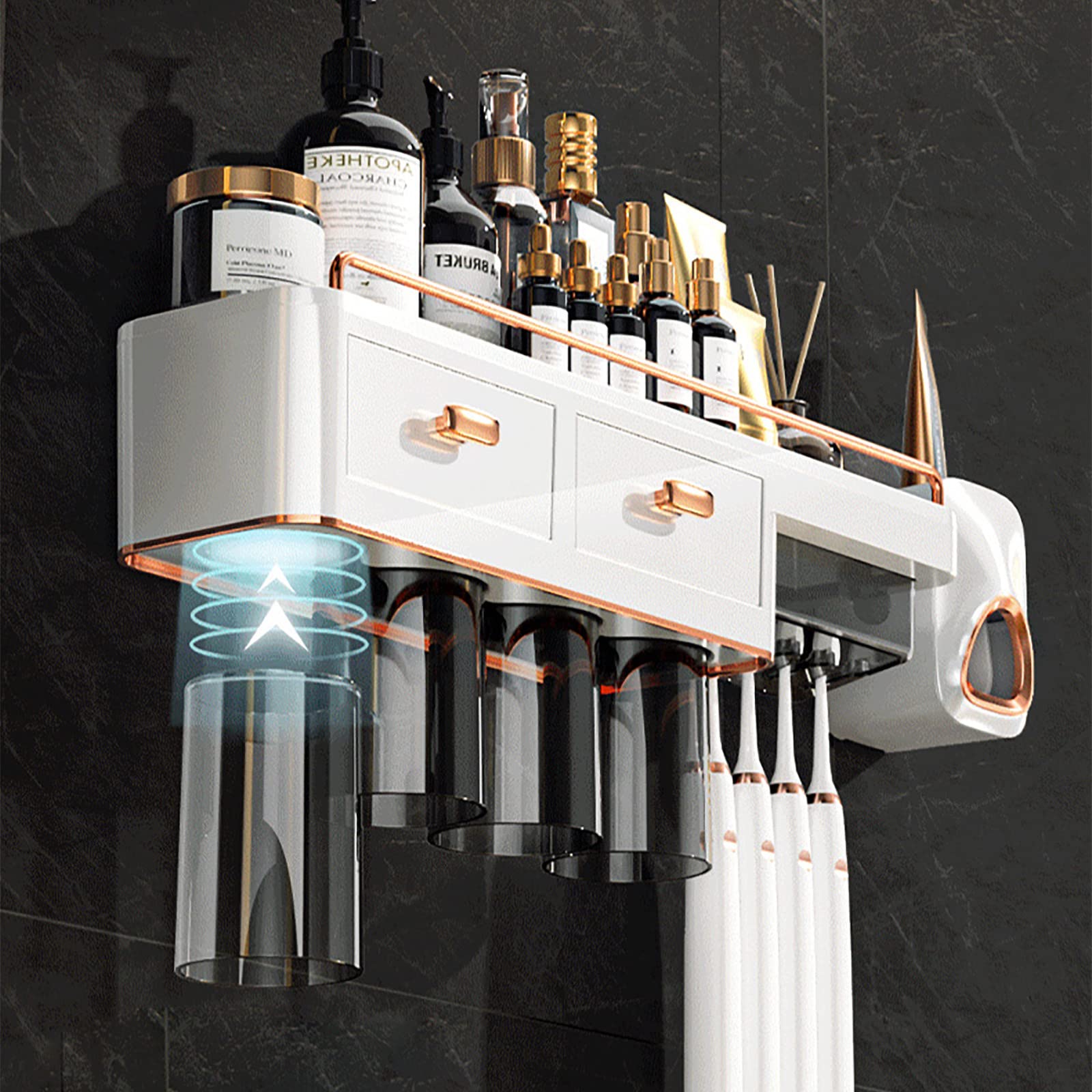 Porta Cepillo de Dientes, Soporte Cepillo de Dientes Eléctrico, Pared Estuche Cepillo Dientes con 4 Ranuras para Cepillos, ABS Organizador Baño sin Taladro para Baño Blanco