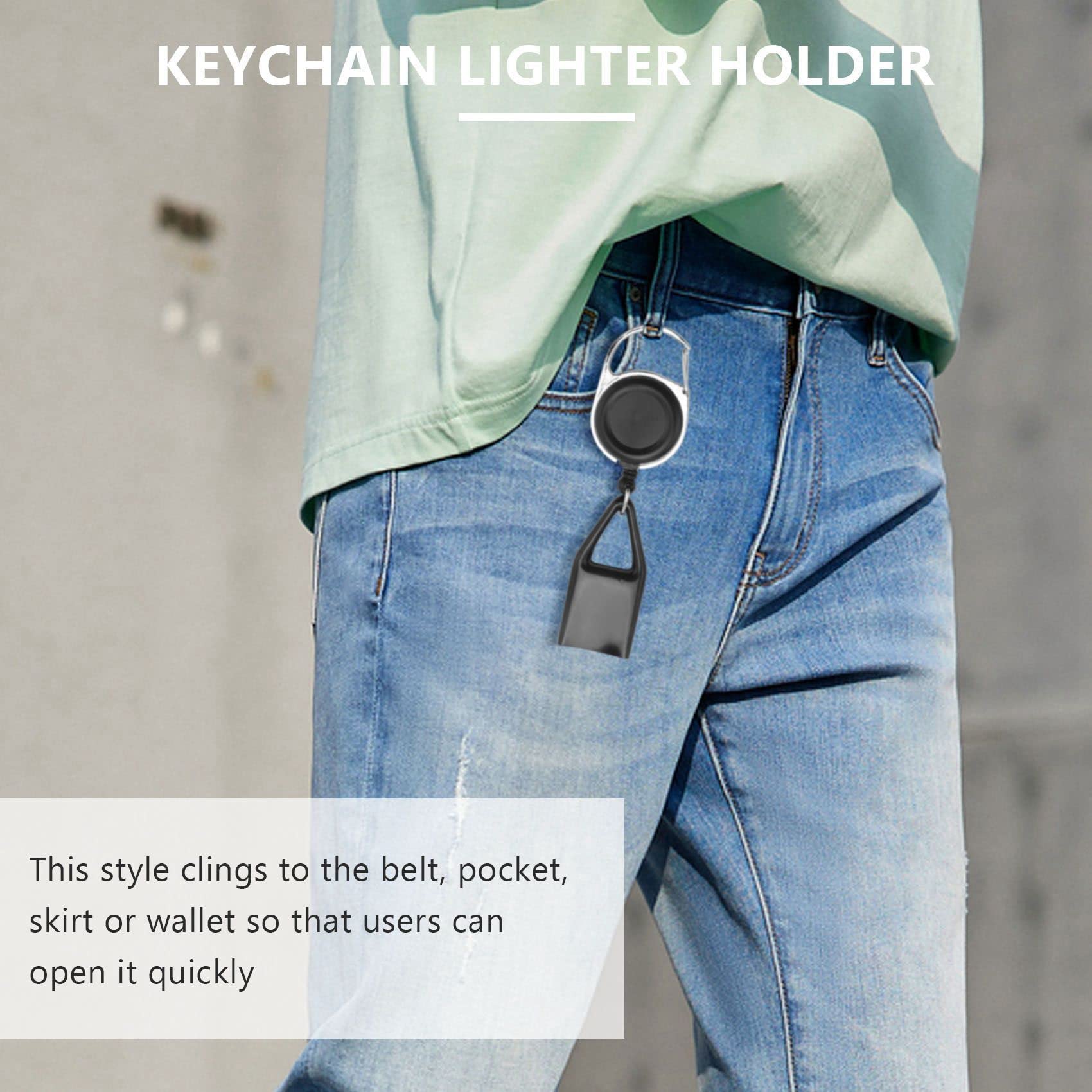 2 Porte-clés Sangle Rétractable 60cm Longueur Briquet Clipper