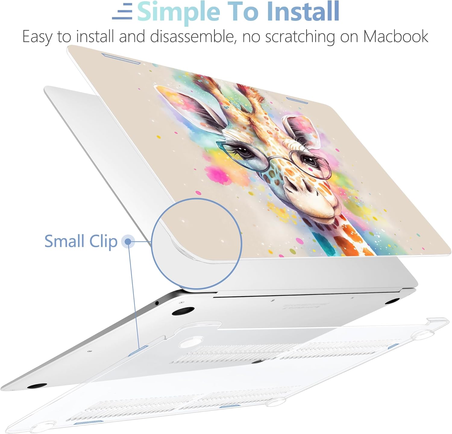MEEgoodo for MacBook Air 13.3 inch Case 2021 2020 2019 2018 A2337 M1 A2179 A1932, Clear Case for MacBook Air M1, Hard Shell with Keyboard Webcam Cover & Trackpad Film & Type C Adapter,Giraffe - Image 4