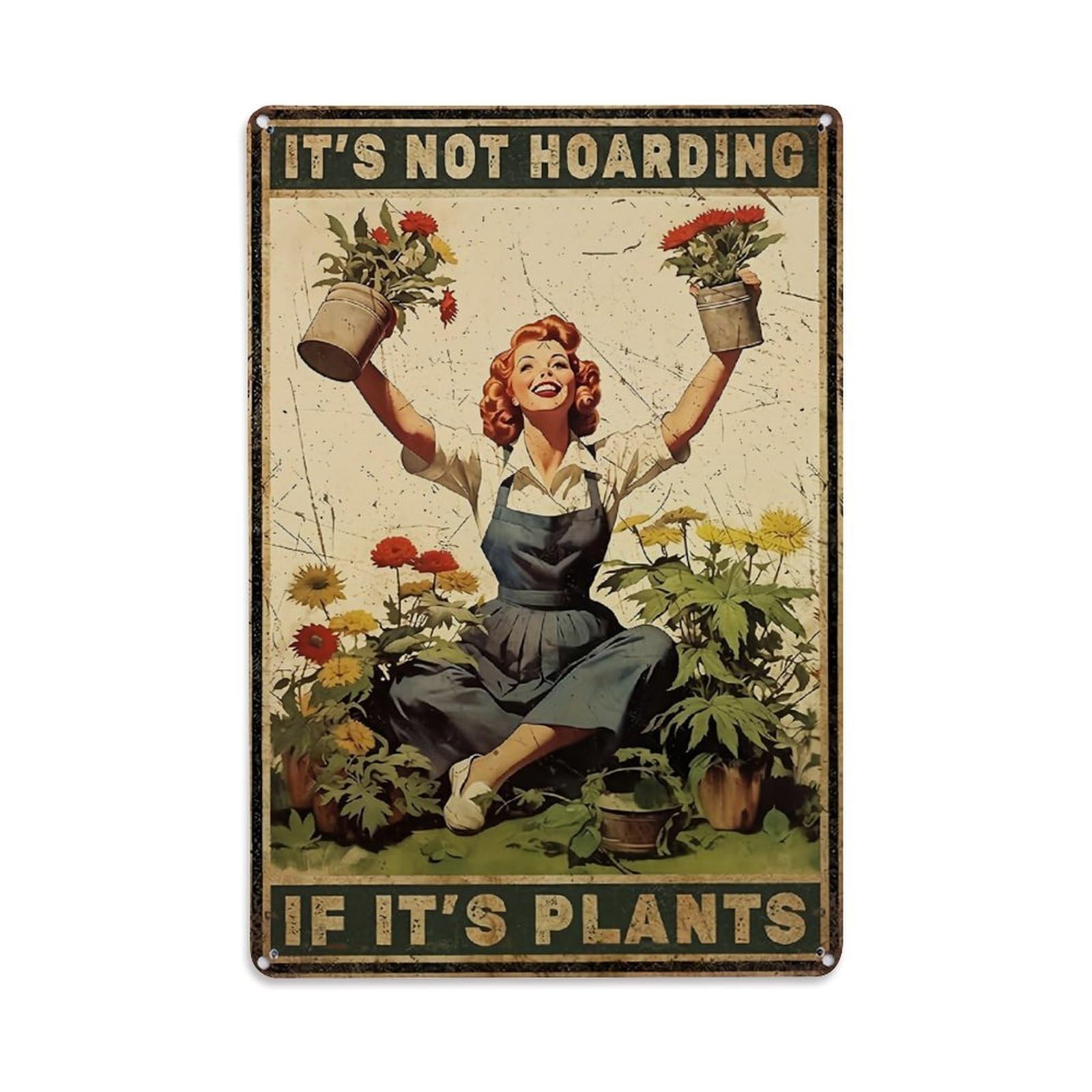 Jdfenggu Vintage Woman Holding Potted Plants Retro Metal Tin Sign, Decor Art Poster For Bar, Home, Man Cave, Kitchen, Laundry Room Gift 8X12inch