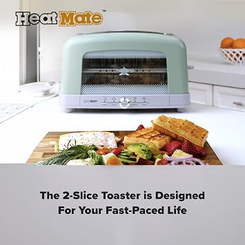 HeatMate Graphite Heating Technology Pop-Up Toaster w/7 Heat Settings, 3 Toasting Functions & Unique Bagel Mode, Olive/Brushed Nickel