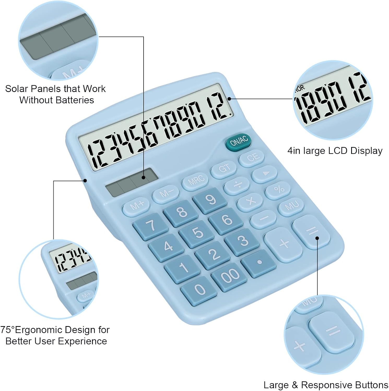 EooCoo Basic Standard Calculator 12 Digit Desktop Calculator with Large LCD Display and Sensitive Button for Office, School, Home & Business Use - Blue