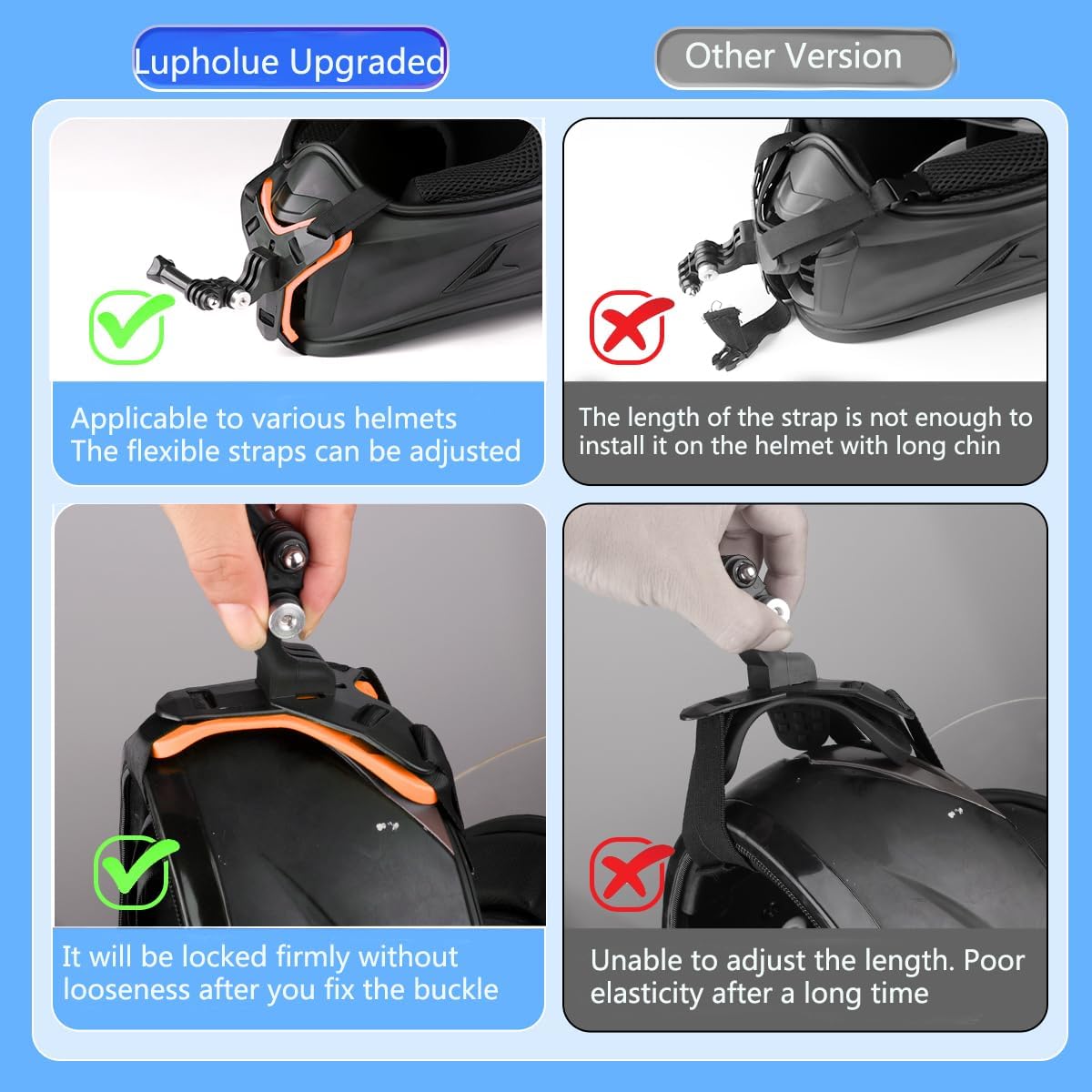 Lupholue Motorcycle Helmet Chin Strap Mount Compatible with GoPro Hero 11, 10, 9, 8, 7, (2018), 6 5 4 3, Hero Black, Session, Xiaomi Yi, SJCAM (Orange)
