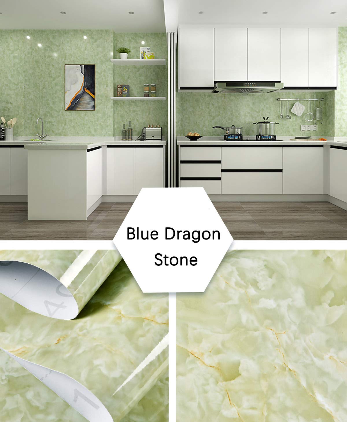 Adesiva per Mobili Adesiva mobili Pellicola autoadesiva Impermeabile Carta Vinilica in Marmo per Mobili Antichi Superficie di Copertura per Mobili Cucina-Pietra del Drago Blu 60cm*15m