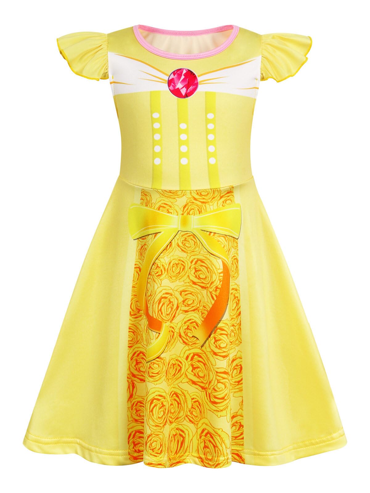 Berich Yellow Fancy Dress World Book Day Costumes for Girls Kids Halloween Christmas Outfit Kids Costume Princess Dressing up 5-6 Years(Yellow,130)