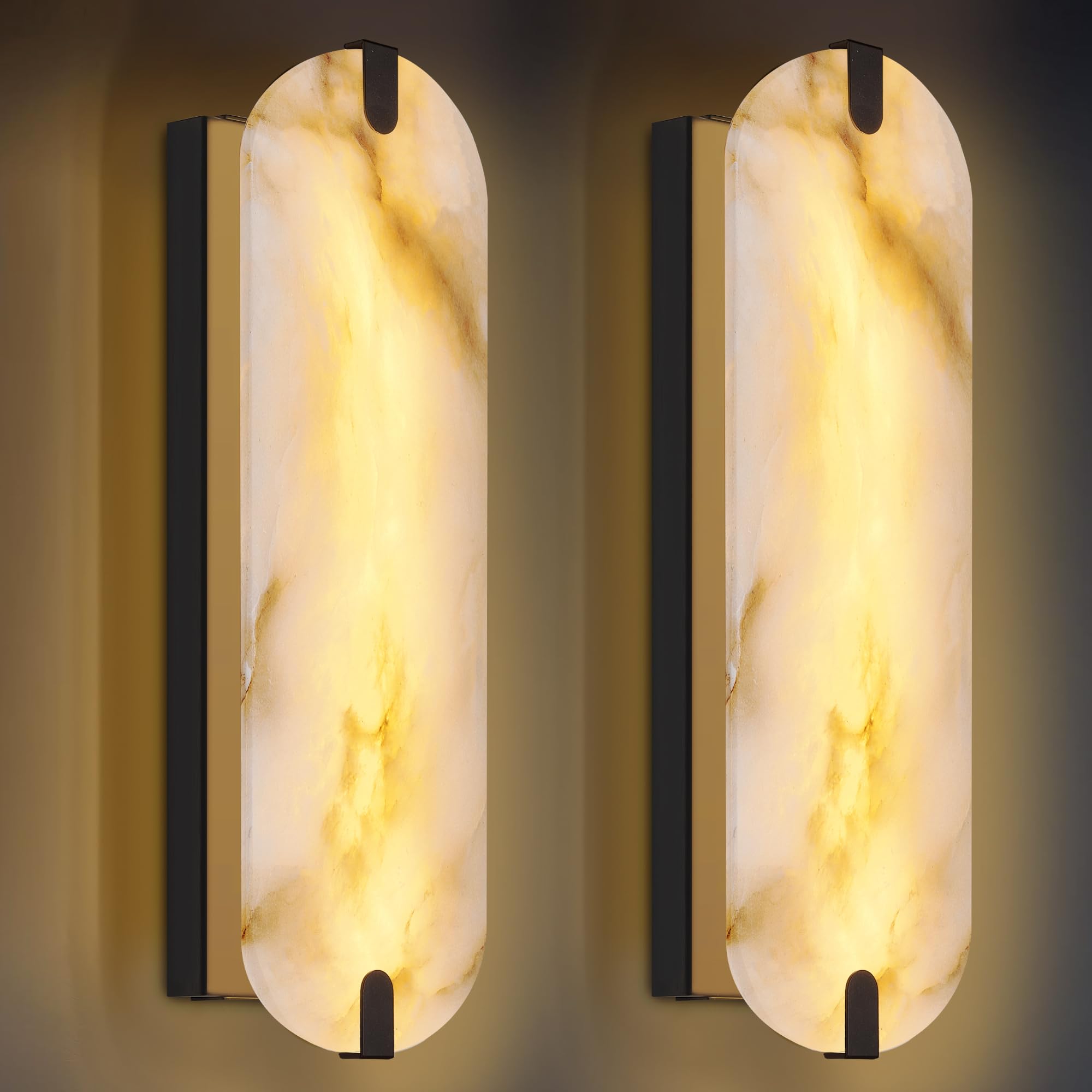 Photo 1 of DLUCE 19in Alabaster Wall Sconces, Natural Marble Wall Sconces Set of Two,Modern Alabaster Wall Lighting for Living Room,Dining Room Stairs Bedroom