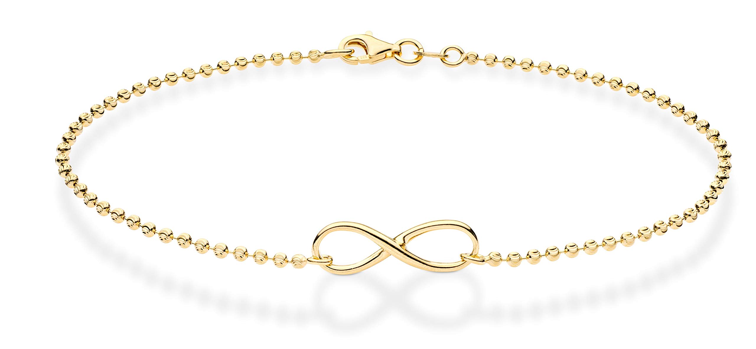 Miabella 925 Sterling Silver or 18K Gold Plated Diamond-Cut Infinity Beaded Ball Chain Anklet Ankle Bracelet for Women, Made in Italy