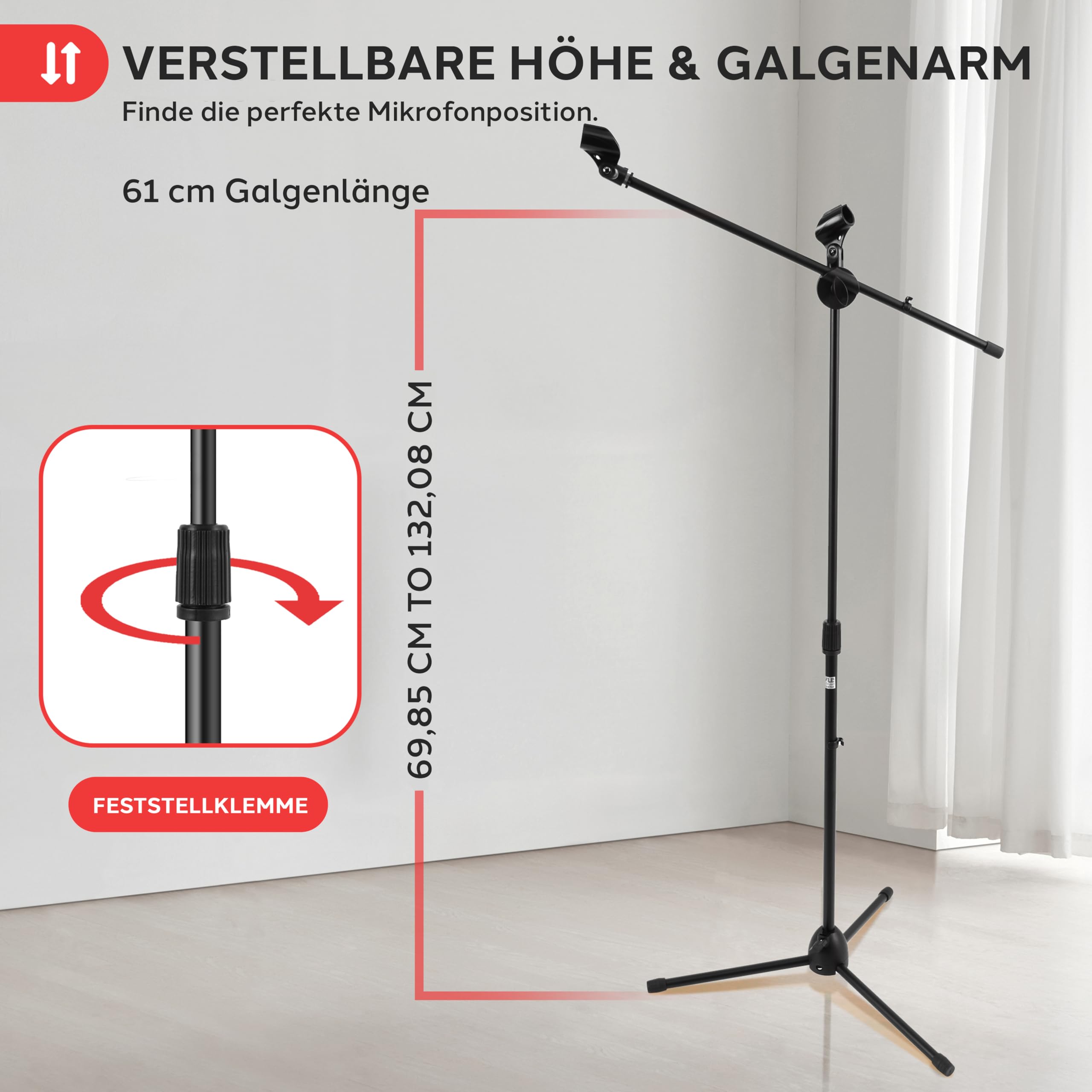 Pyle Mikrofonständer 2er-Set mit Galgenarm – Mikrofonstativ höhenverstellbar 70–132cm, faltbar, Tragetasche