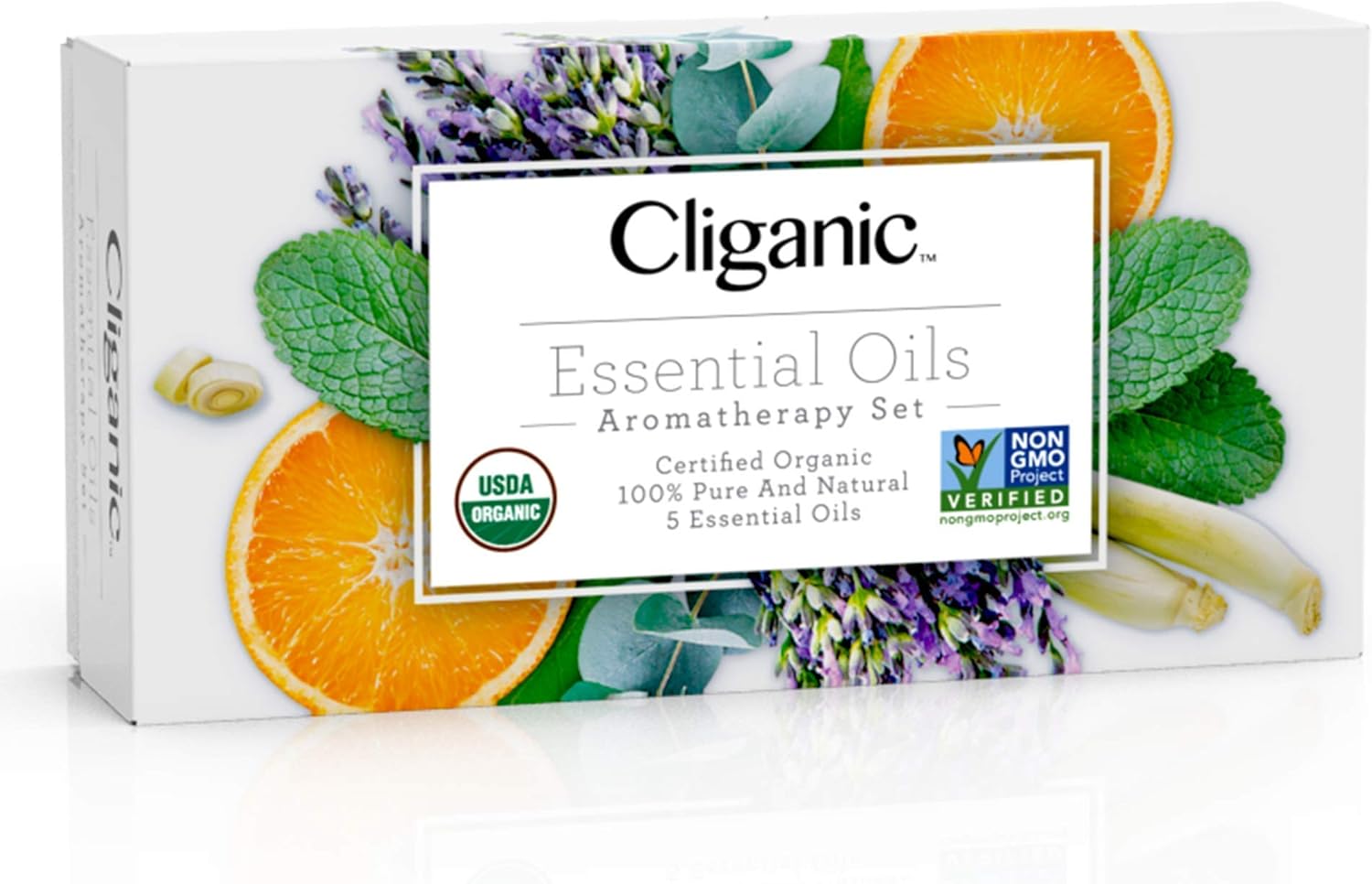 Cliganic Organic Aromatherapy Set (Top 5) with Diffuser
