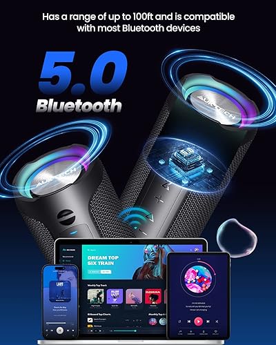 Miniatura 4 de Altavoces Bluetooth  Altavoces portátiles Bluetooth inalámbrico (100 pies), sonido estéreo fuerte de 24 W, luces LED, tiempo de reproducción de 20
