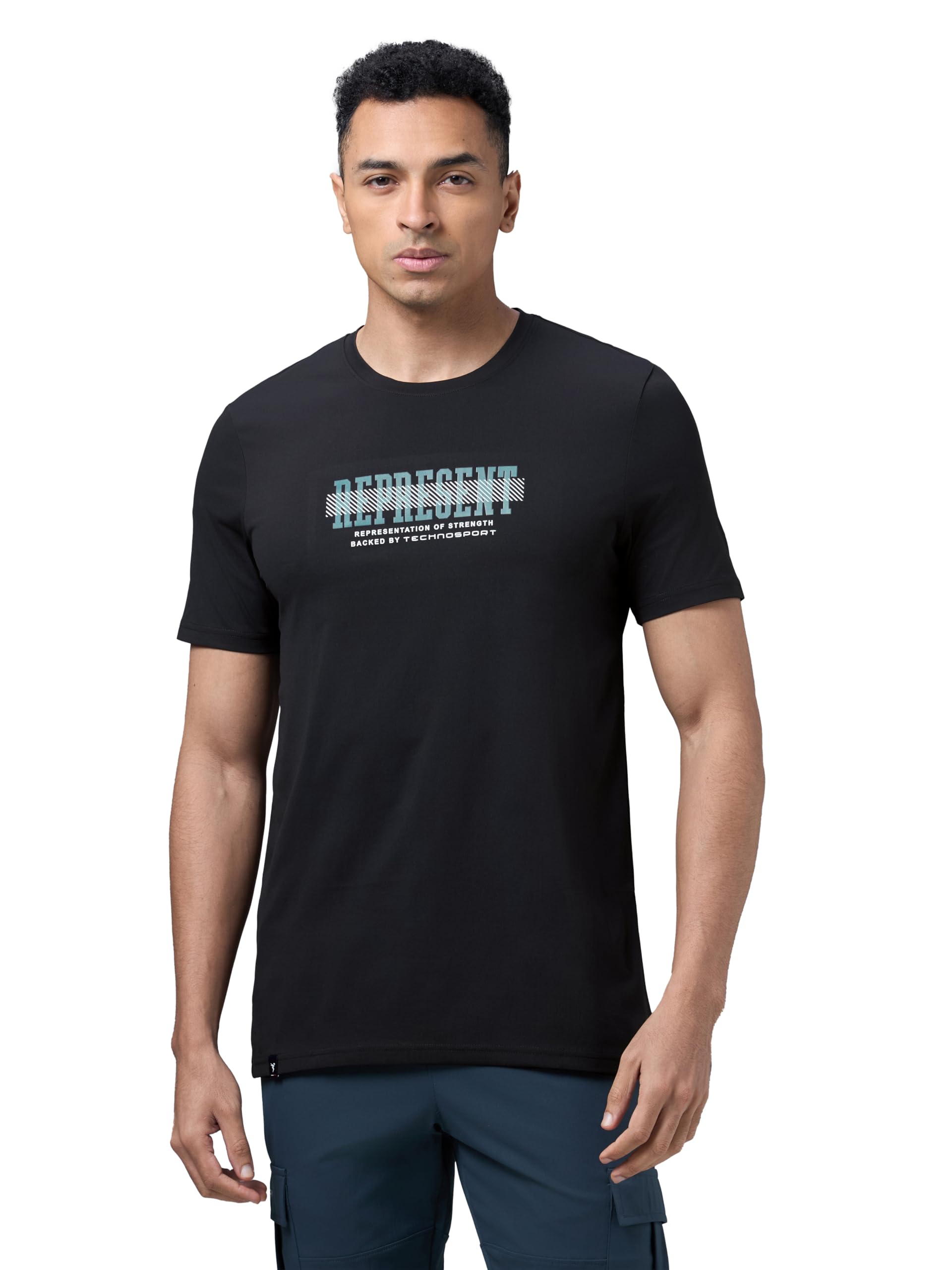 TECHNOSPORT Men's Slim Fit Crew Neck Graphic Print Half Sleeve