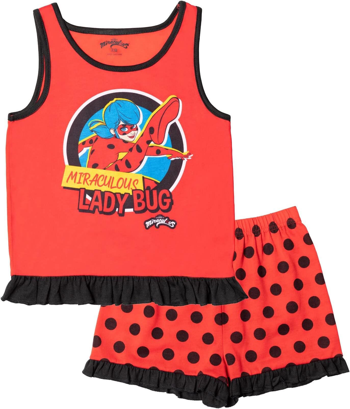 Rena Rouge Ladybug Girls Pullover Pajama Shirt and Shorts Little Kid to Big Kid