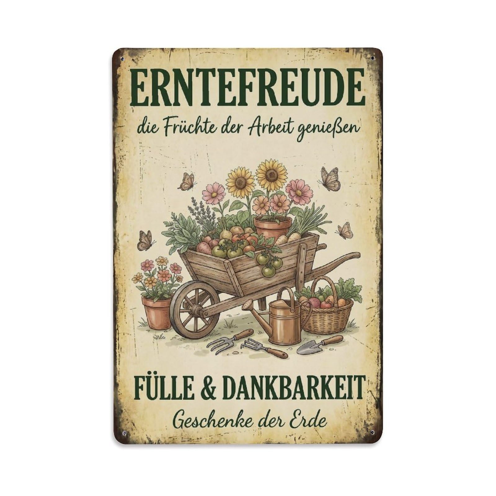 Vintage Funny Garden Harvest Joy Rustic Gate Simple Metal Tin Sign Plaque Wall Decor for Cafe, Club Bar, Office, Garden Metal Poster 8x12Inch