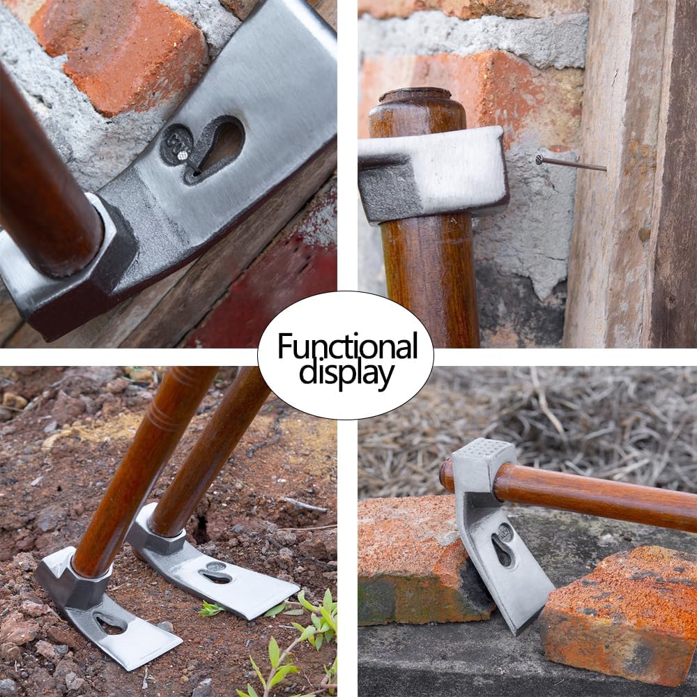 Garden Hoe Tool Small Action Hoe, Loosening Soil and Weeding,Knockable and Removable Nails,Hand Long Handle Weed Garden Tool,Digging and Rooting (5.90in×2.55in,1.47lb)