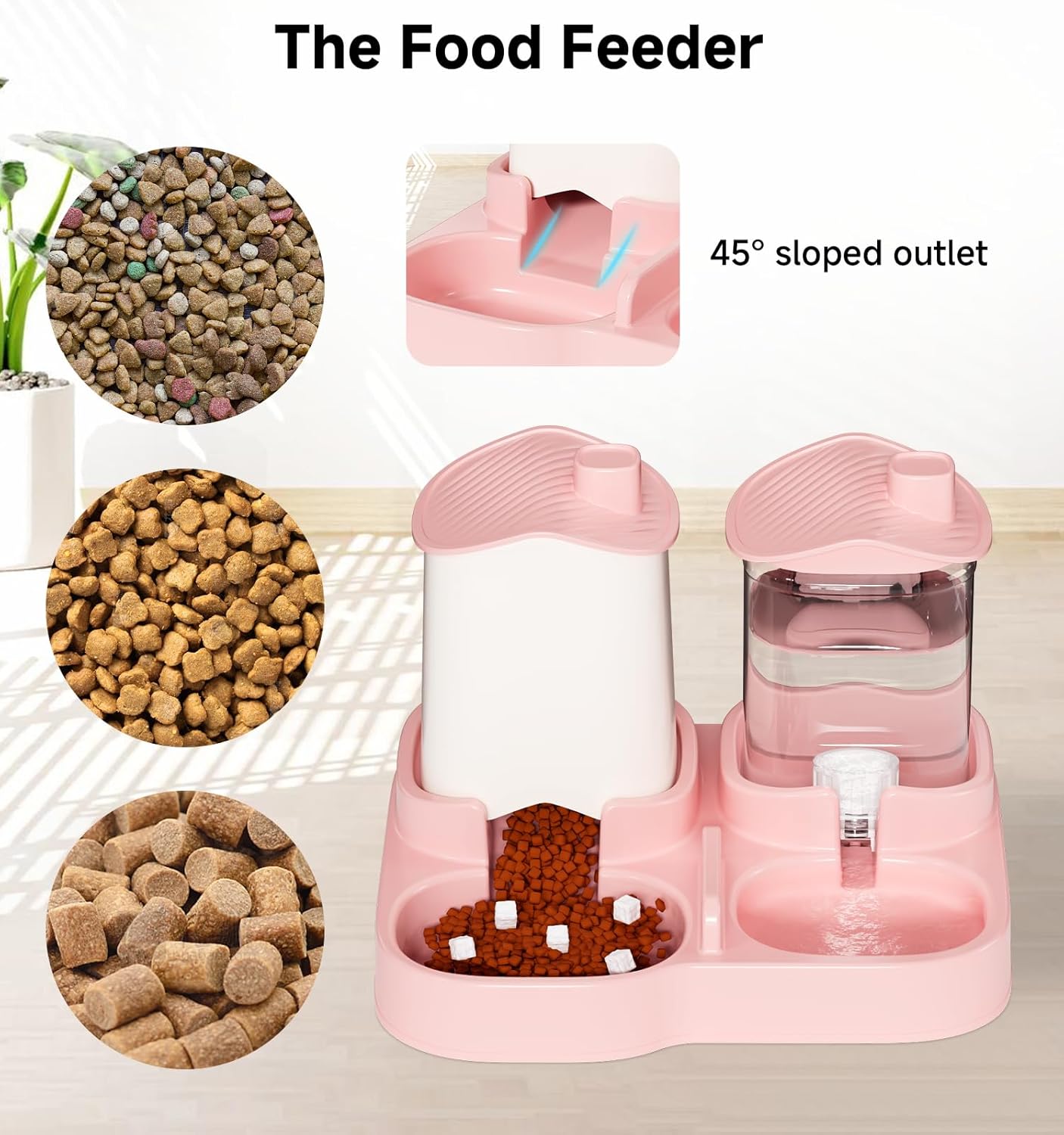 2-in-1 Gravity Pet Feeder and Water Dispenser, Small Dog Cat Food Water Dispenser, Small Pet Food and Water Dispenser, Pet Feeder Water Bowl, Easy to Clean (Pink) image 4 of 7 B0F1D1SR1K