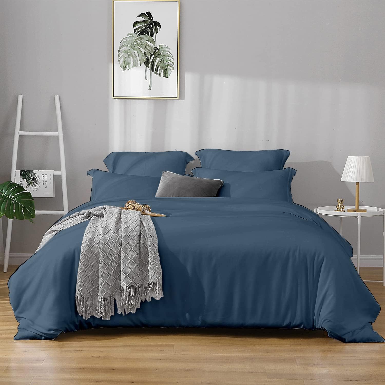 Precious Star Linen Medium Blue Solid | Super King 120x98 | 3 Pieces Duvet Cover Set Soft & Cozy Egyptian Cotton | Zipper Closure & Corner Ties | 1 Duvet Cover with 2 Pillow Sham