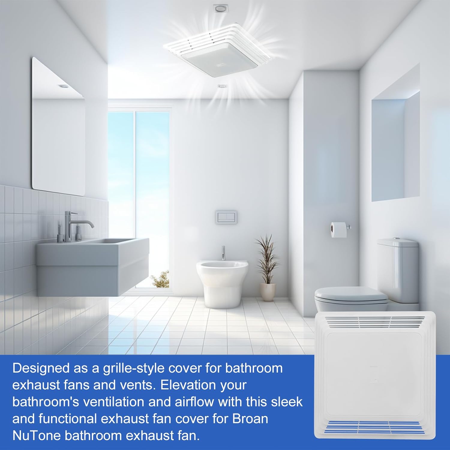 S97013576 Bathroom Fan Grille Cover Opaque White 10.5 x 11 Replacement Part for Universal Broan-NuTone Bathroom Exhaust Fan Cover 2684F 576 676 684 684NT(No Lens)