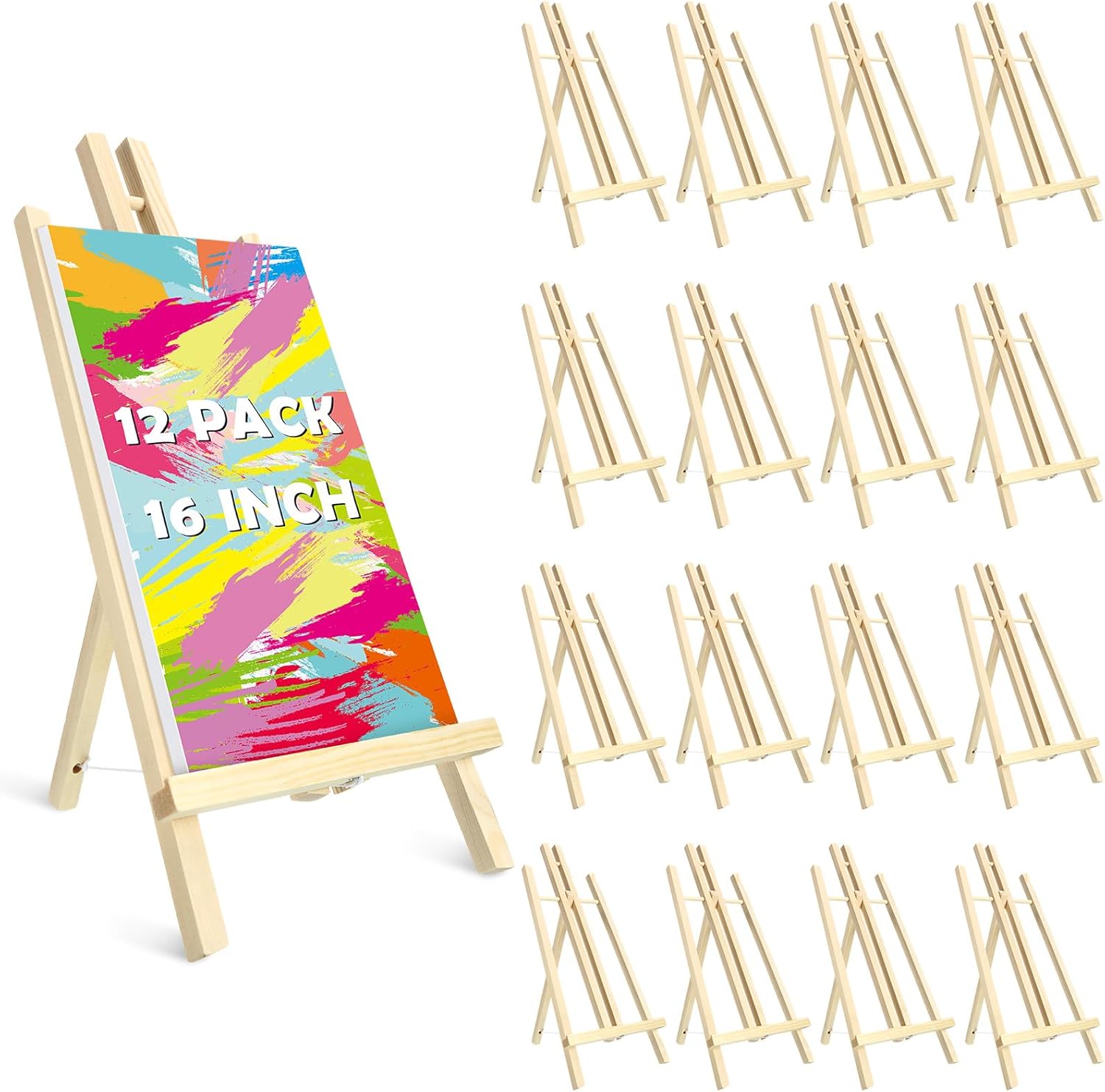 Ctosree 12 Pcs 16 Inch Table Top Easel for Painting Wooden Tabletop Easel Display for Canvas Photo Picture Sign Holder Tripod Art Christmas Gifts for School Painting