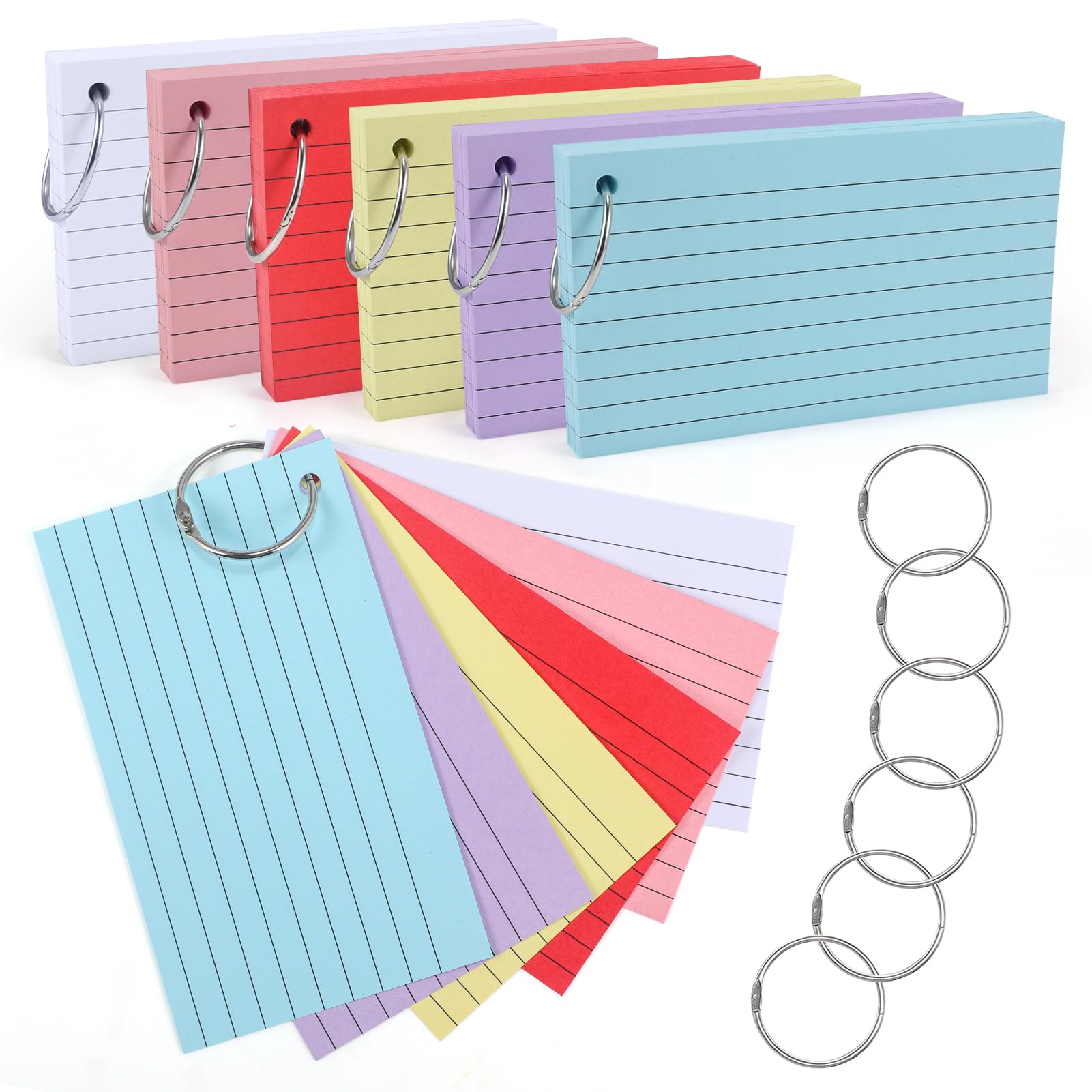 moinkerin Schede 360 pezzi 12,7 × 7,4 cm multicolori con 6 anelli – per studio, casa e ufficio