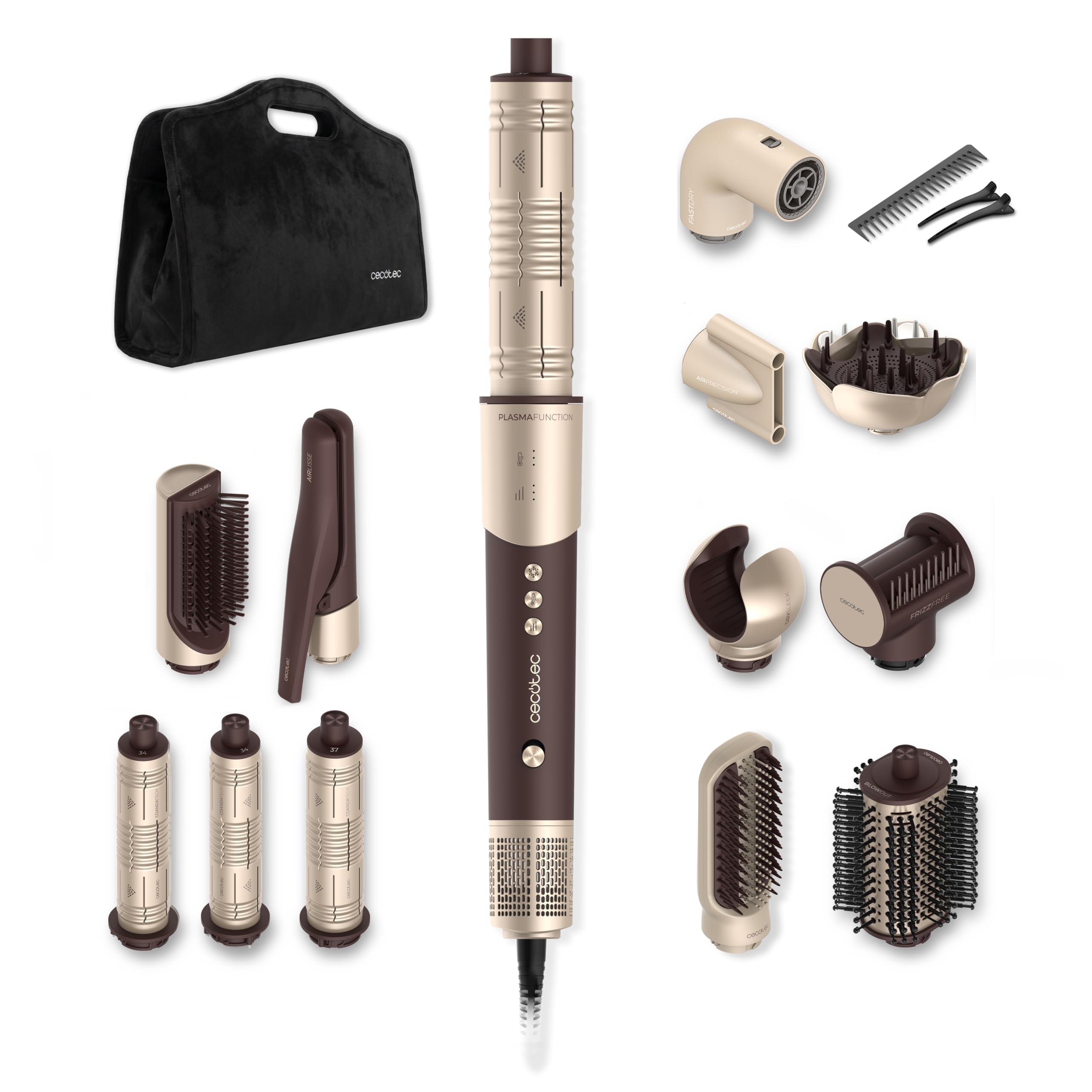Cecotec Cepillo de Aire Moldeador AirGlisse 16in1 Champagne Ice
