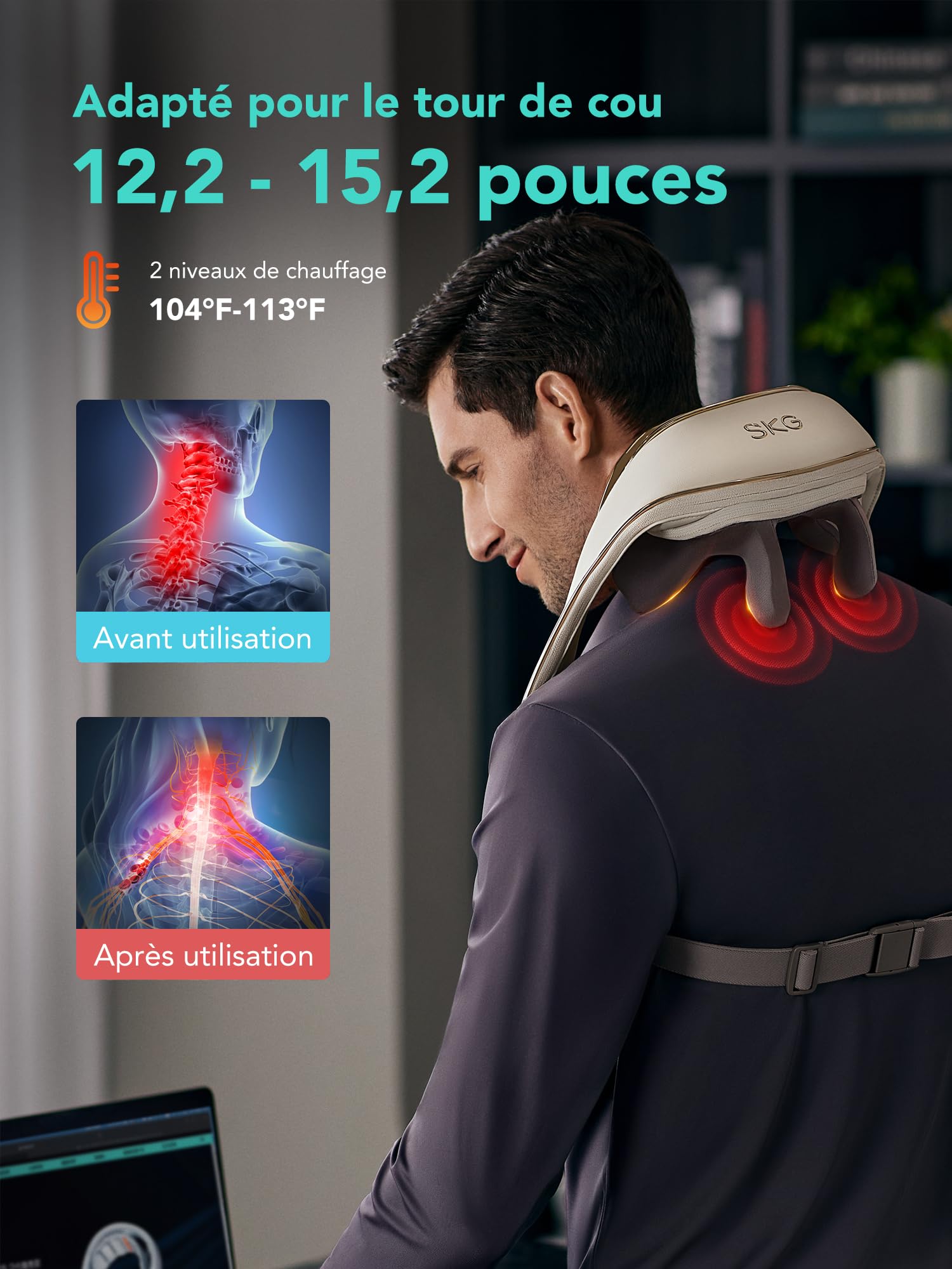SKG Masseur de cou pour soulager la douleur, pétrissage des tissus profonds 6D avec chaleur, massage sans fil du cou et des épaules, cadeau de Saint-Valentin pour homme et femme, H5 Mini