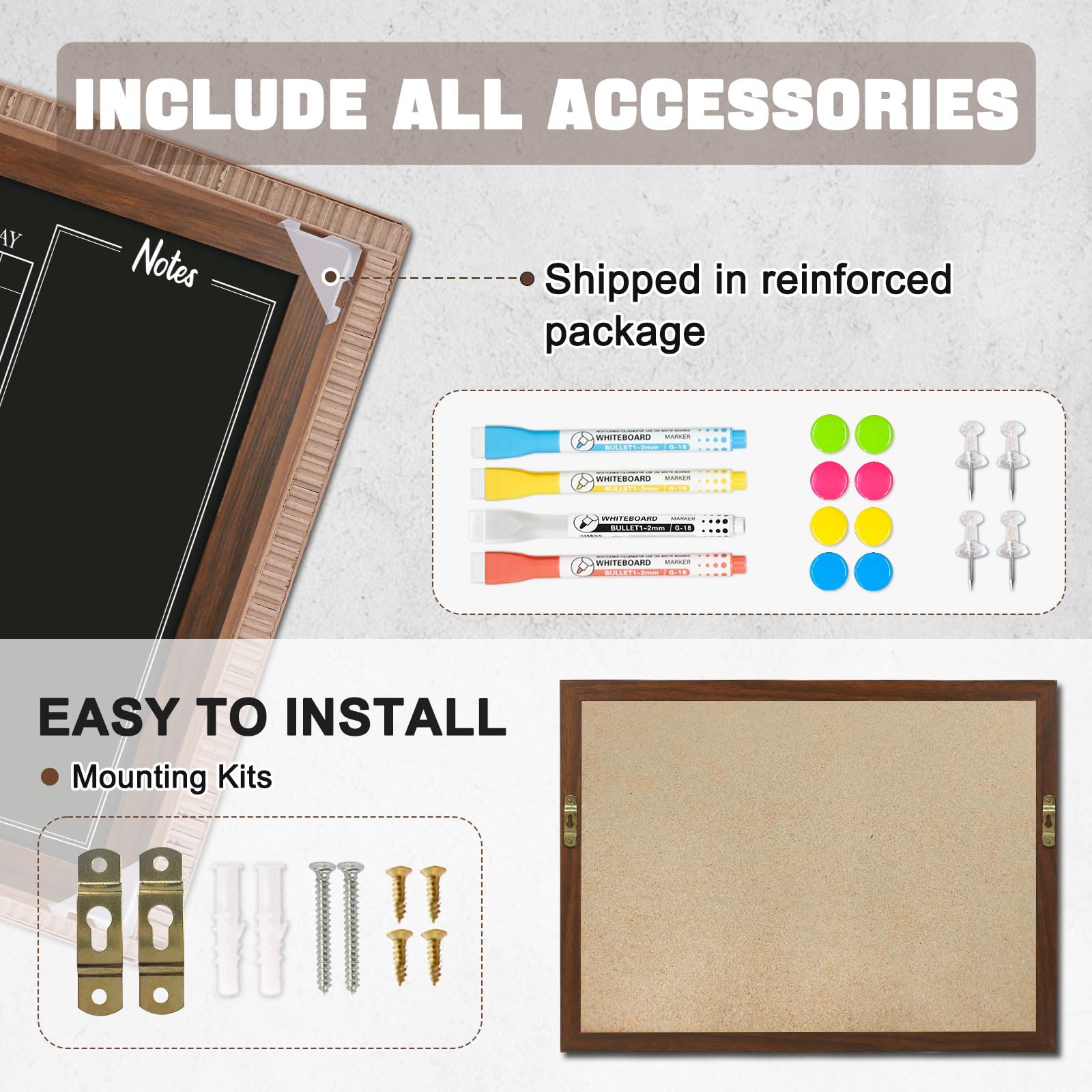 Pizarra magnética grande para oficina escolar – 4 pizarras gruesas de pared magnéticas con marco de aluminio y bandeja de marcador extraíble | Pizarra magnética para pared, tablero de anuncios combinado, planificador mensual, 4 marcadores, 8 imanes, 10 ch