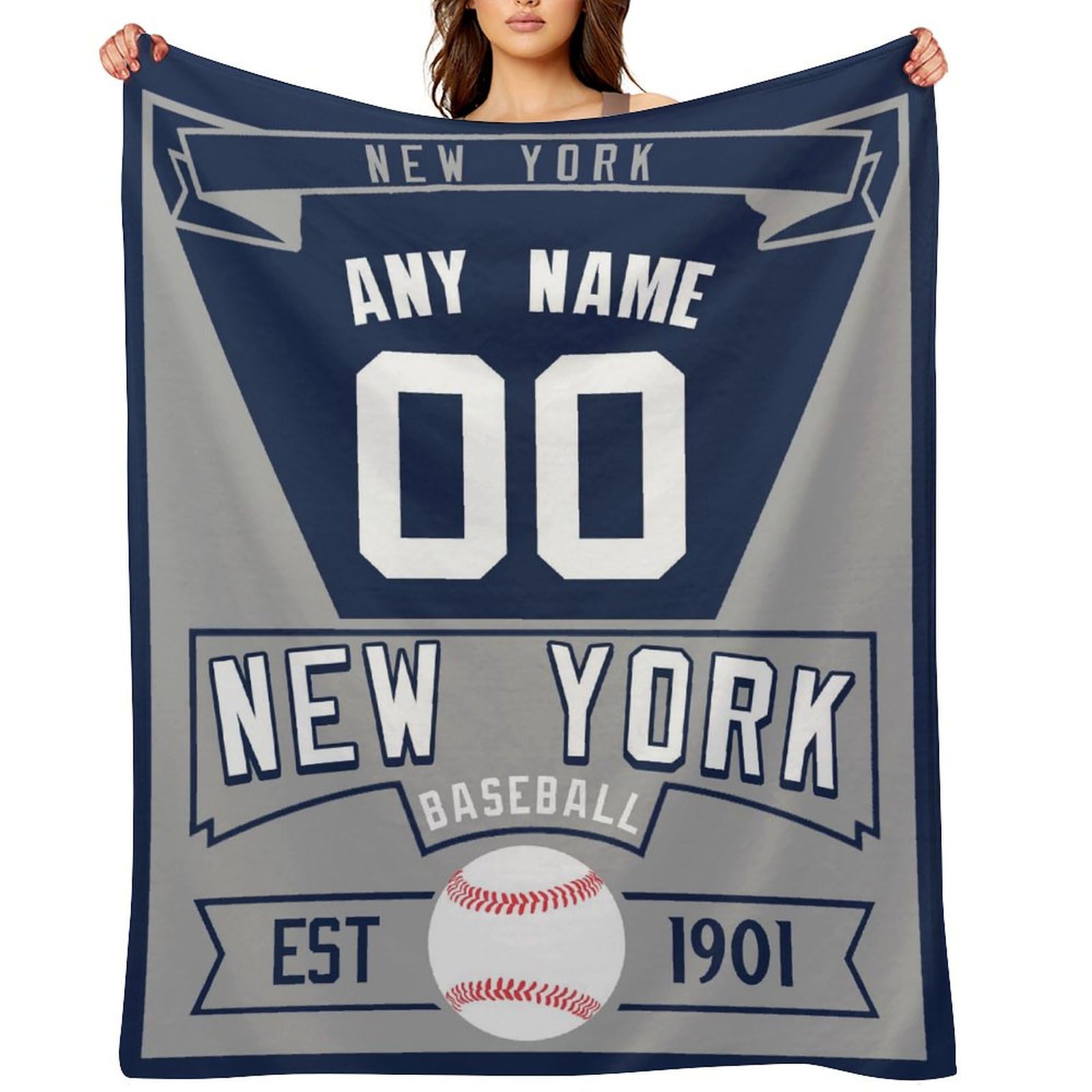 Custom Blanket for Baseball Fans Gift, City Flannel Throw Blankets Personalized Name & Number for Men Women Kids, Products Ships Next Day Printed in USA