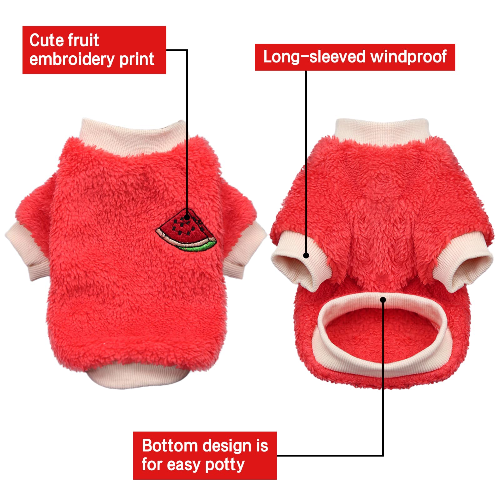 Yaopelky 2PCS Small Medium Dog Winter Clothes Fleece Turtleneck Jumpsuit Cute Fruit Print Cat Outfit for Chihuahua Yorkie Teddy (Orange-Red - Image 2