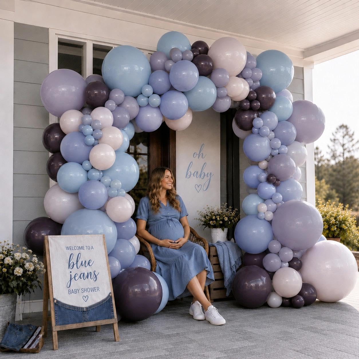 Baby Blue Purple Balloon Arch Doppio Farcito Lavanda Bianco Balloon Garland