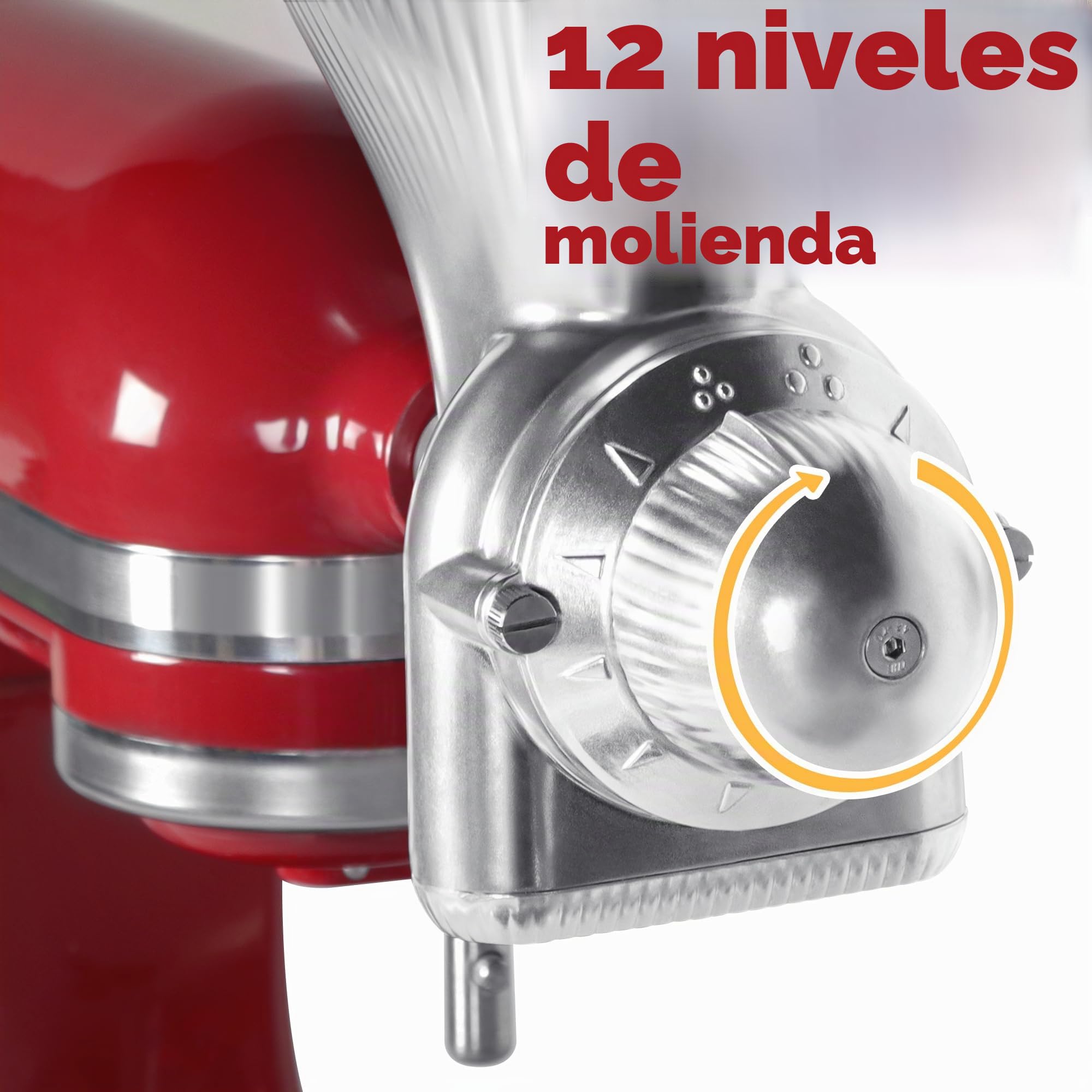 Accesorio de molino de grano de metal para batidora KitchenAid con molino de harina de 12 niveles de molienda, accesorio de molino de grano apto para moler trigo, maíz, avena, trigo sarraceno, mijo y