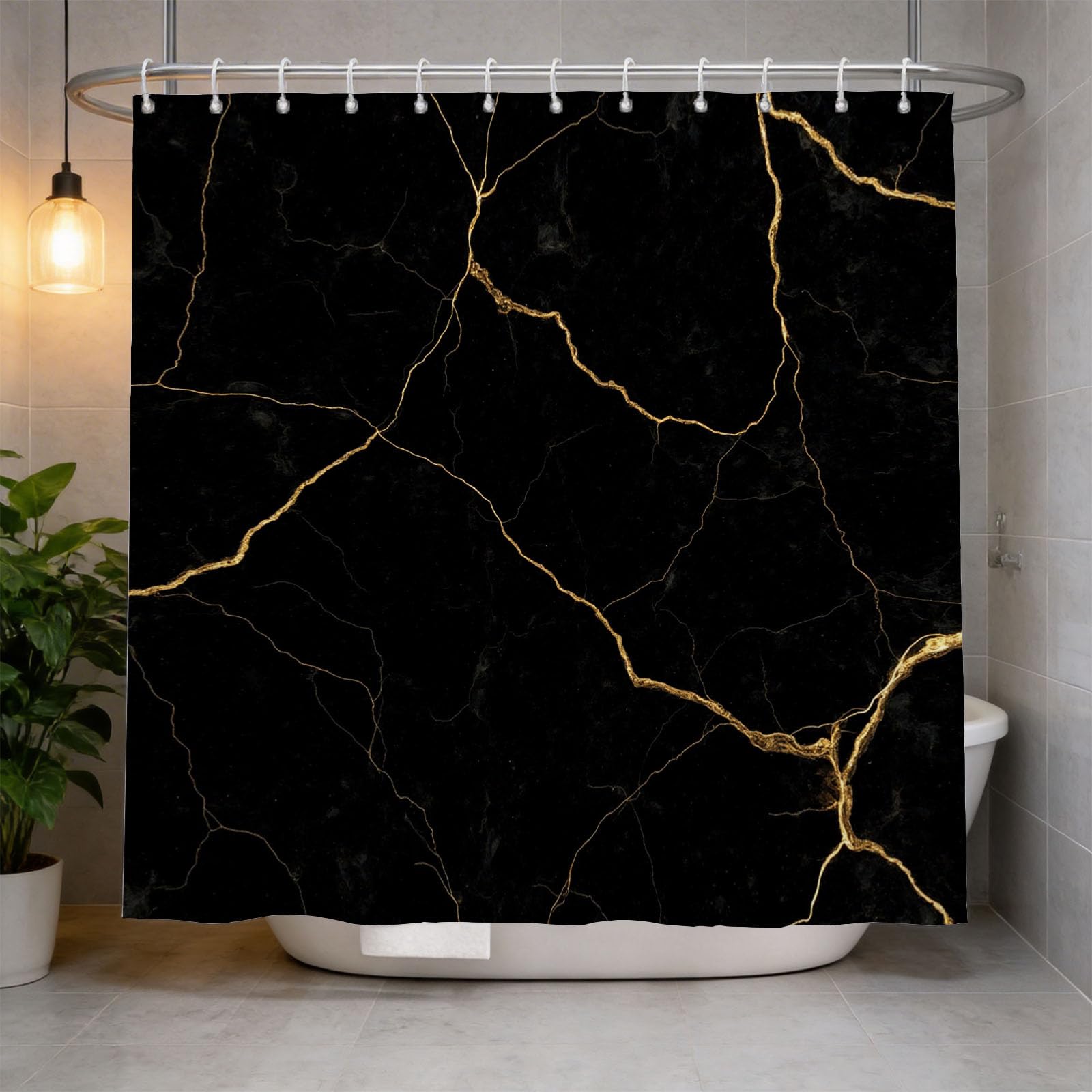 Hongduo 3D Marbling Shower Curtain for Stalls Bathtubs Modern Bathroom Decor Shower Curtain Set Polyester Fabric Waterproof 200x200cm/79X79 Inch with Hooks