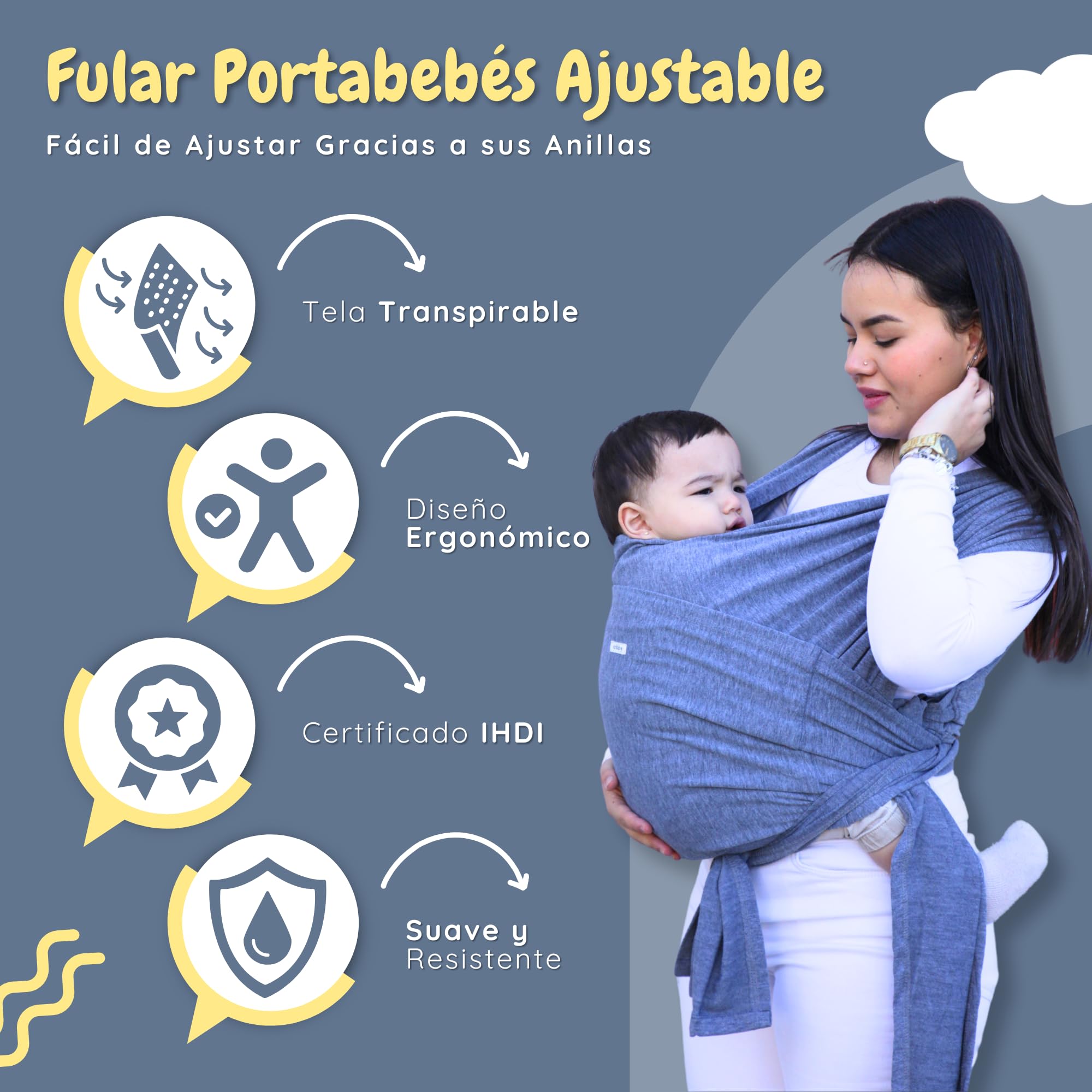 Fular Portabebé Elástico Unisex con Anillas - Porta Bebé Recién Nacido | Fácil de Usar y Seguro | Porteo Bebé Ergonómico y Transpirable - Hasta 20 kg | Bolsa de Transporte y Caja de Regalo Incluidas