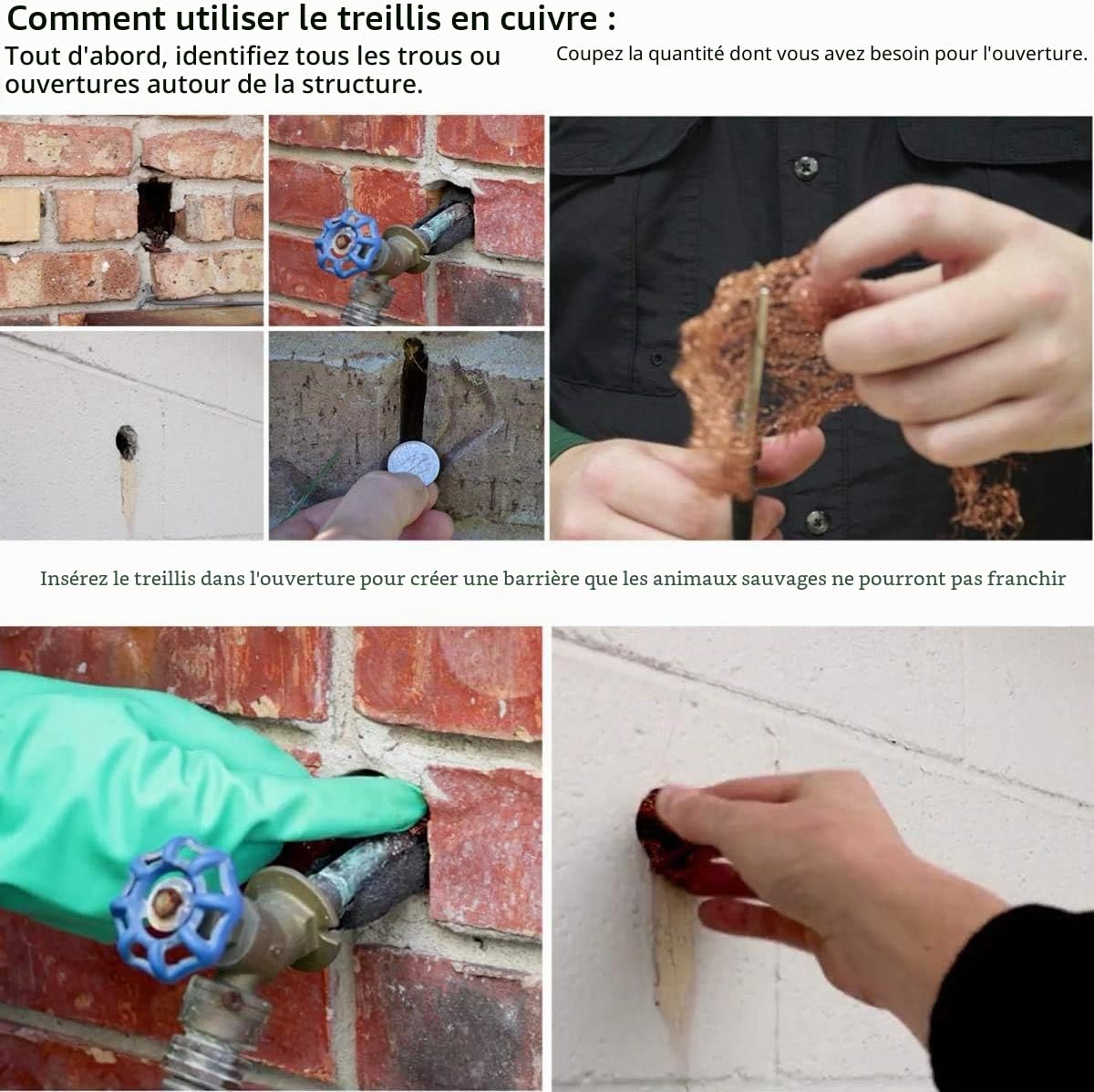 Filet en cuivre, 12,5 cm * 20m,filet en cuivre pur à 100%, treillis en cuivre roulé, bloqueur d'écart pour la construction de trous, protection des semis et des graines,remplissage du tissu vous-même