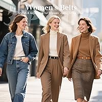 Vista 45 de VONMELLI Paquete de 3 cinturones de mujer para pantalones vaqueros, cinturón de vestir con hebilla dorada