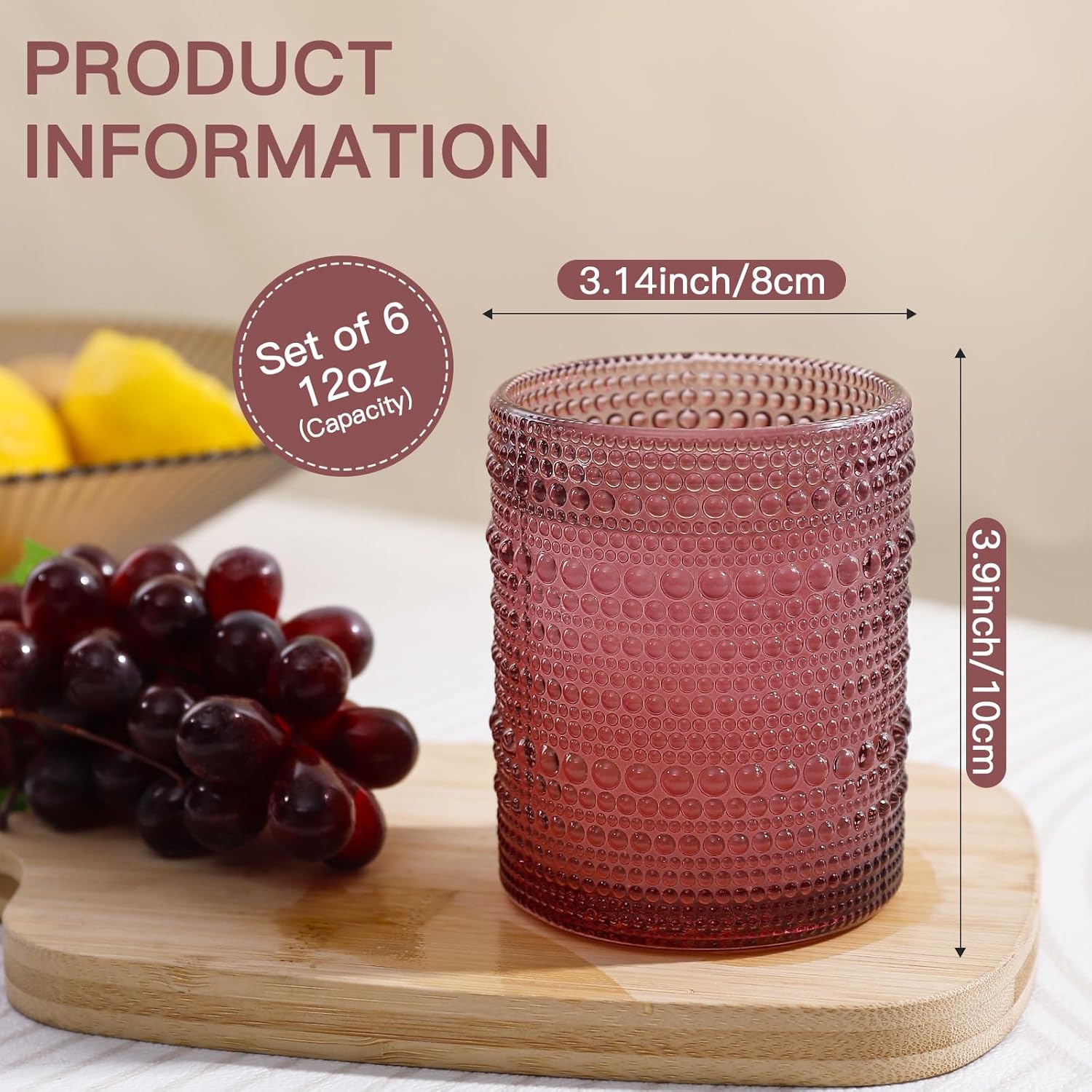 Colored Vintage Hobnail Drinking Glasses Set of 6, Embossed Water Tumbler 12oz, Kitchen & Bar Beaded Glass Cups, Beverage Glass Cups for Water, Beer, Juice, Christmas and New Year gifts - Image 4