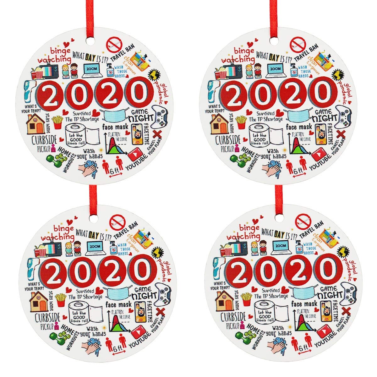 HalSign 2020 Christmas Ornaments - Christmas Ornament Personalized 2020 Christmas Ornament Quarantine,Best Memento Gift for Friends - 4 Pack