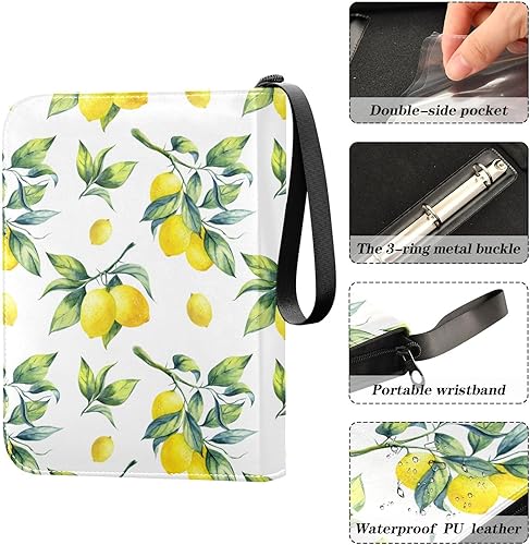 Miniatura 4 de Lemon Card Binder 4 Pocket Trading Card Holder Book with 50 Sleeves Card Holder Album Fits 400 Cards 3 Rings Photocard Binder for Football Game Cards