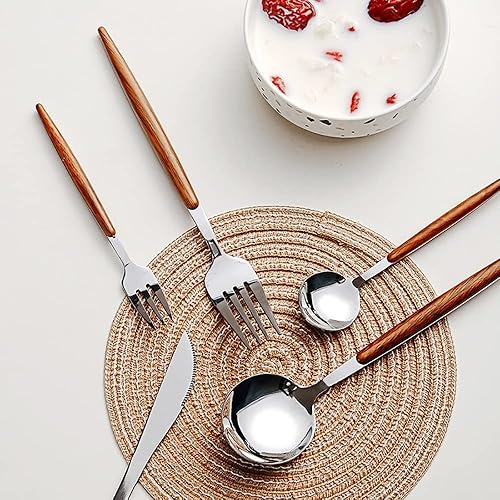 Miniatura 8 de Juego de cubiertos de 90 piezas con mango de madera sintética, juego de cubiertos de acero inoxidable, juego de cubiertos para 18 tenedores,