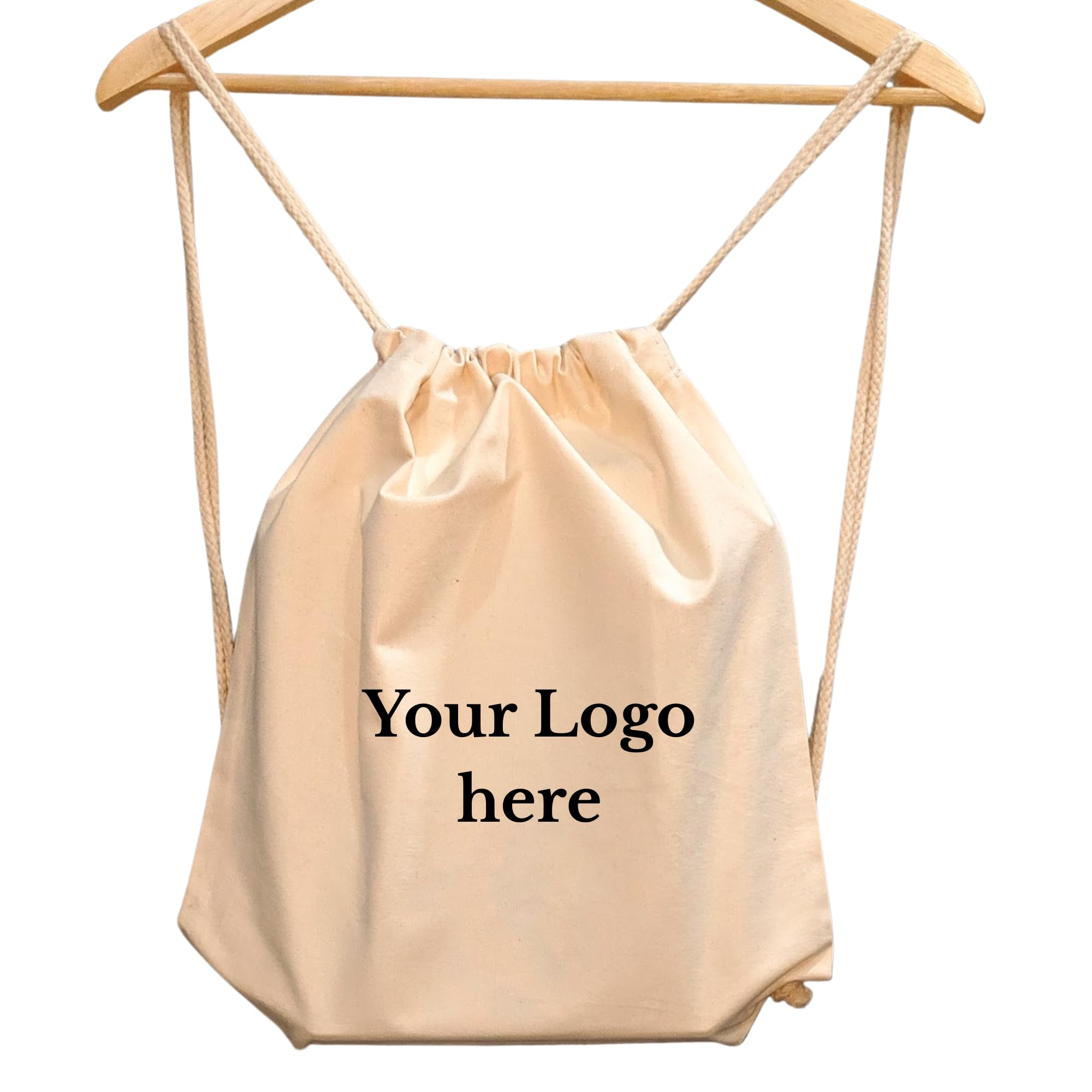 Canvas Drawstring Backpack with Logo Print, Printed Customized Bag for Corporate Festival Gift, Ivory- 14"X16"-image-26