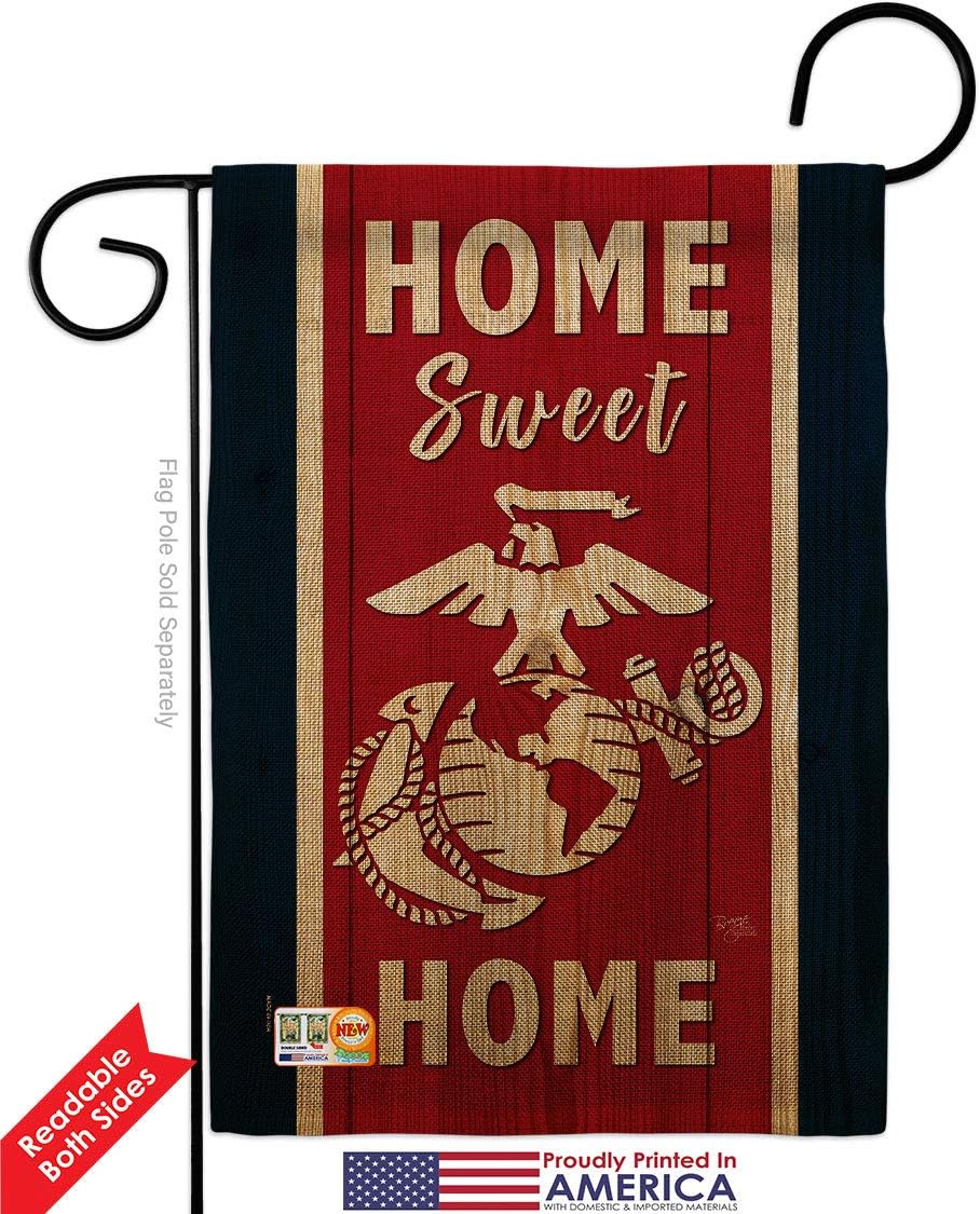 Breeze Decor Home Sweet Marine Corps Burlap Flag 2pcs Pack Armed Forces USMC Semper Fi United State American Military Veteran Retire Official House Banner Small Yard Gift Double-Sided, Made in USA