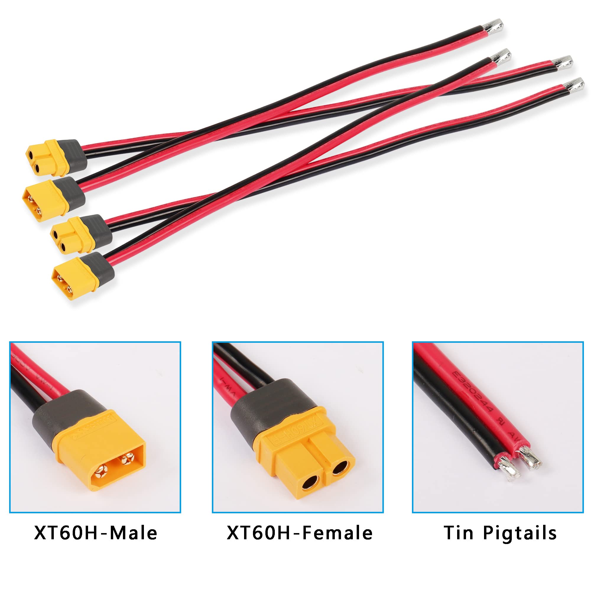 Conector Xt60 YACSEJAO 2 Pares De Conectores De Batería XT60H Hembra Y Macho, 12AWG, Latón Chapado En Oro, DC 500V, 30A, Amarillo, RC Drone Car Lipo Cargador De Batería ESC Xt60 Connector